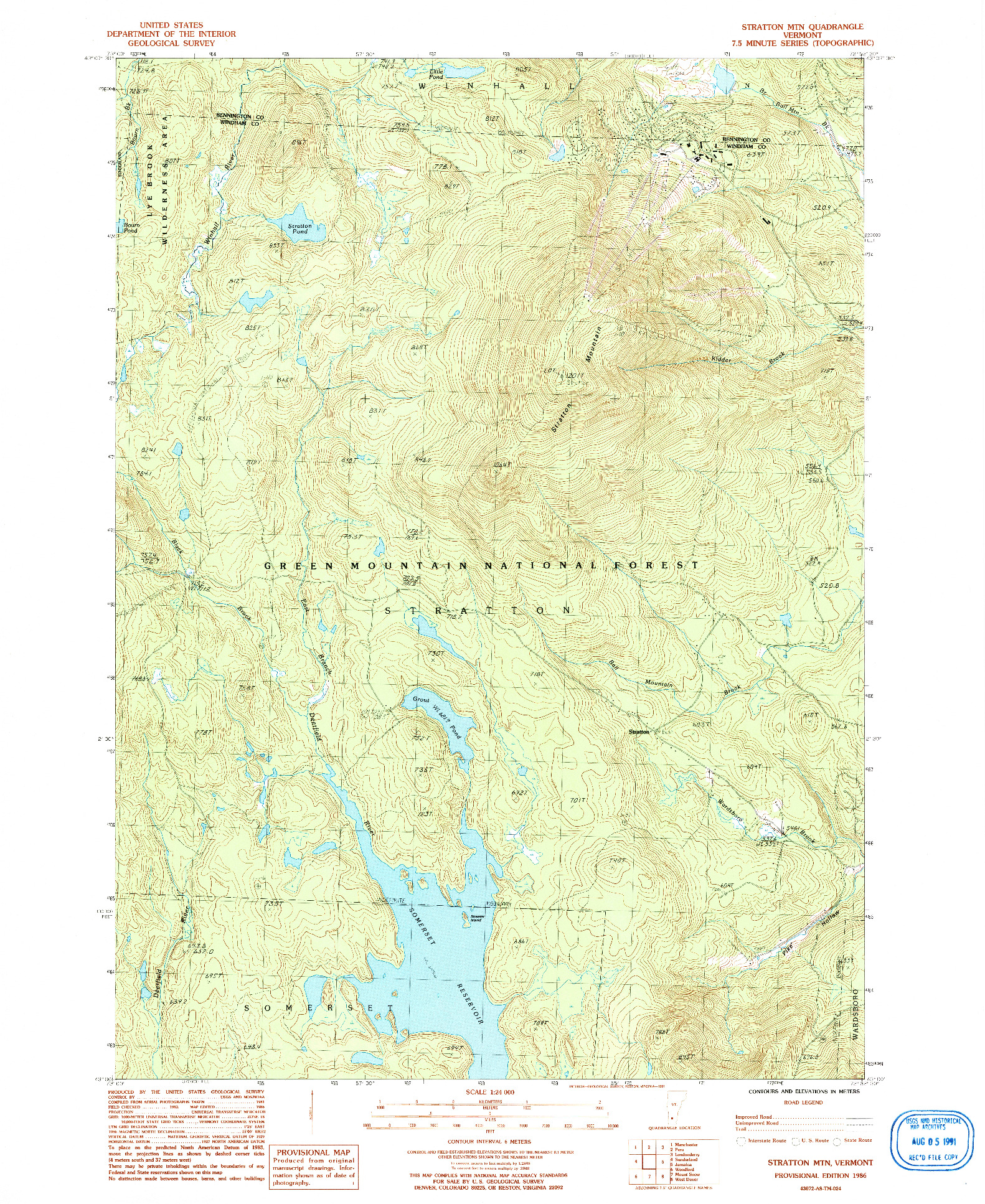 USGS 1:24000-SCALE QUADRANGLE FOR STRATTON MTN, VT 1986