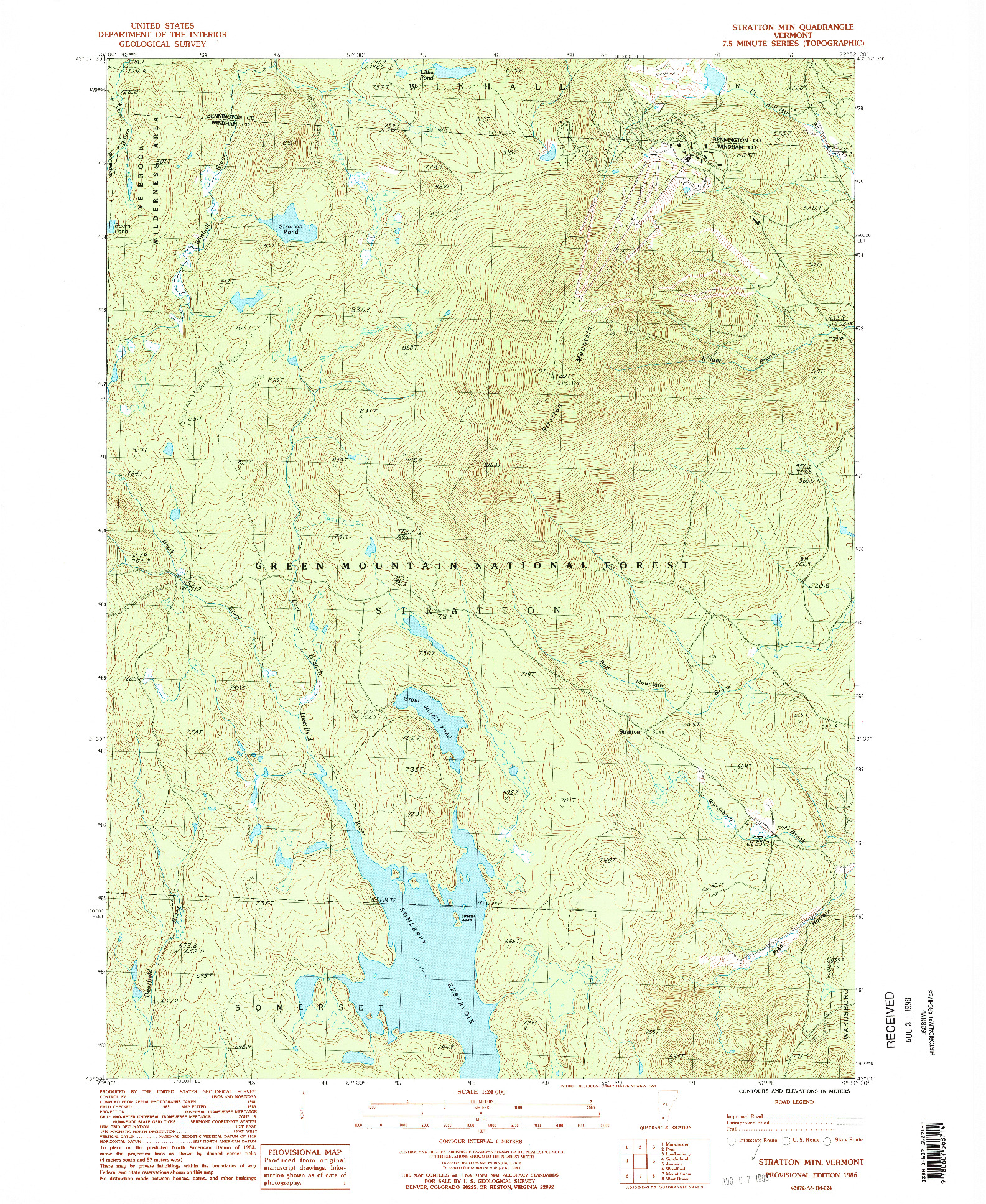 USGS 1:24000-SCALE QUADRANGLE FOR STRATTON MTN, VT 1986