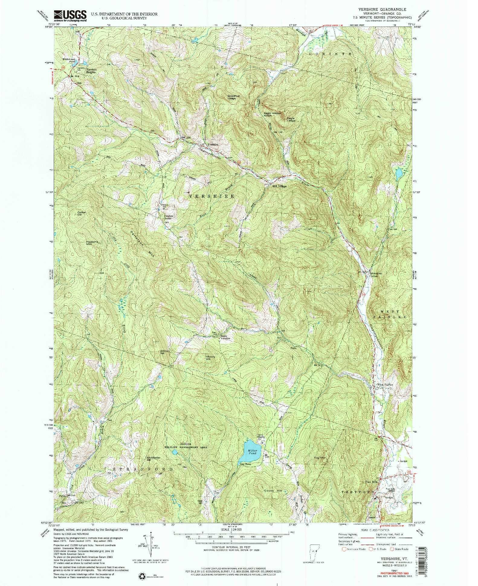 USGS 1:24000-SCALE QUADRANGLE FOR VERSHIRE, VT 1981
