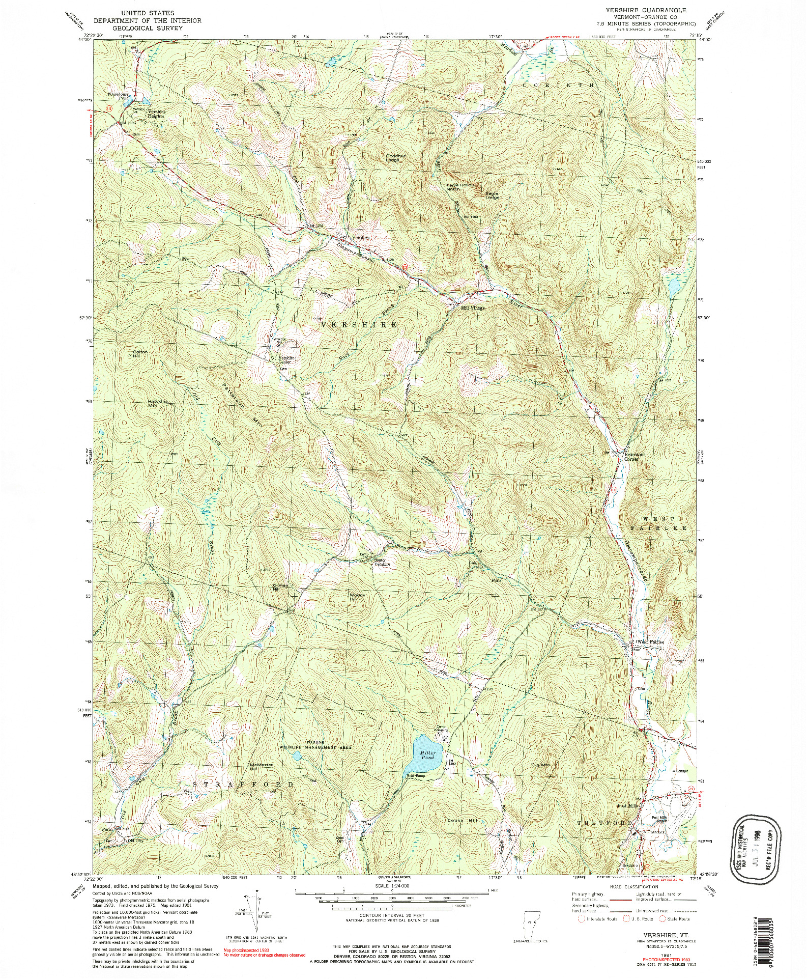 USGS 1:24000-SCALE QUADRANGLE FOR VERSHIRE, VT 1981