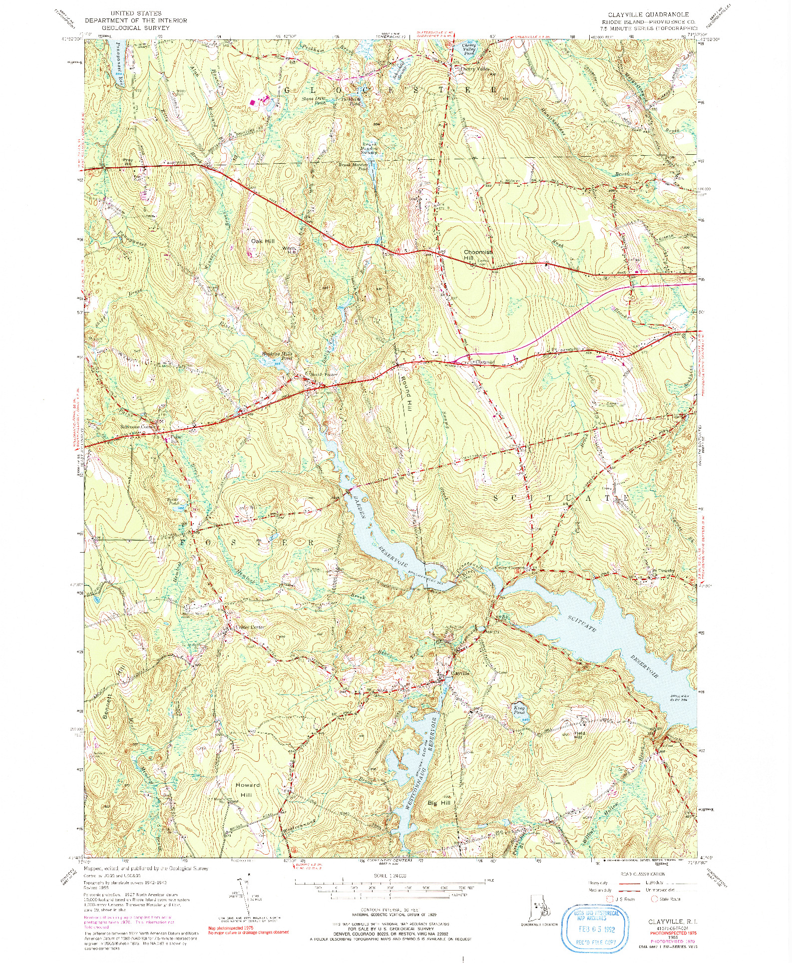 USGS 1:24000-SCALE QUADRANGLE FOR CLAYVILLE, RI 1955