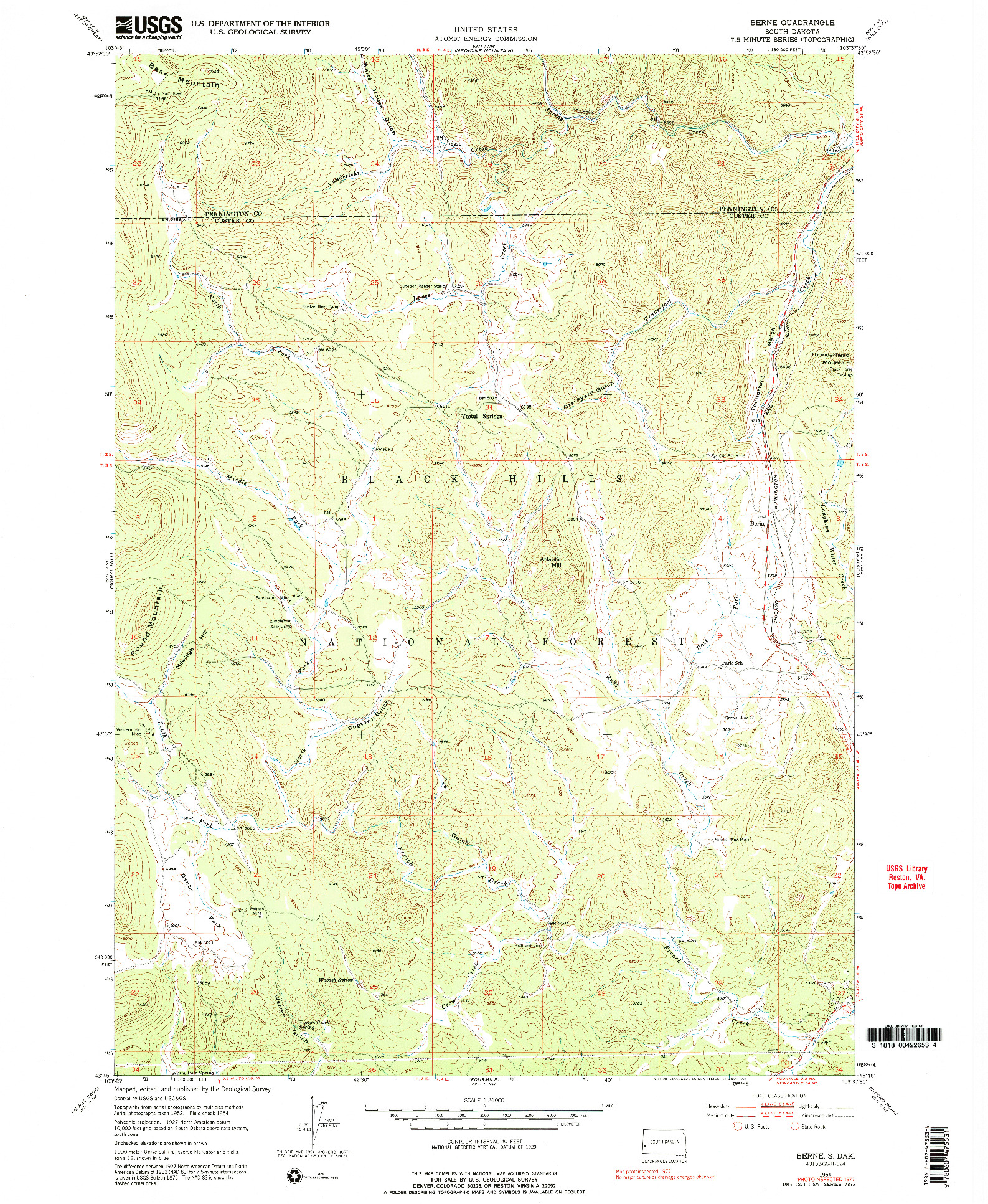 USGS 1:24000-SCALE QUADRANGLE FOR BERNE, SD 1954