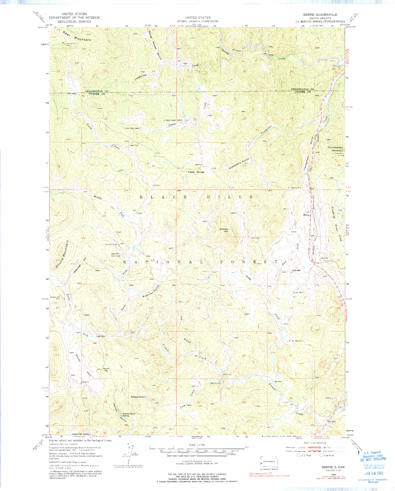 USGS 1:24000-SCALE QUADRANGLE FOR BERNE, SD 1954