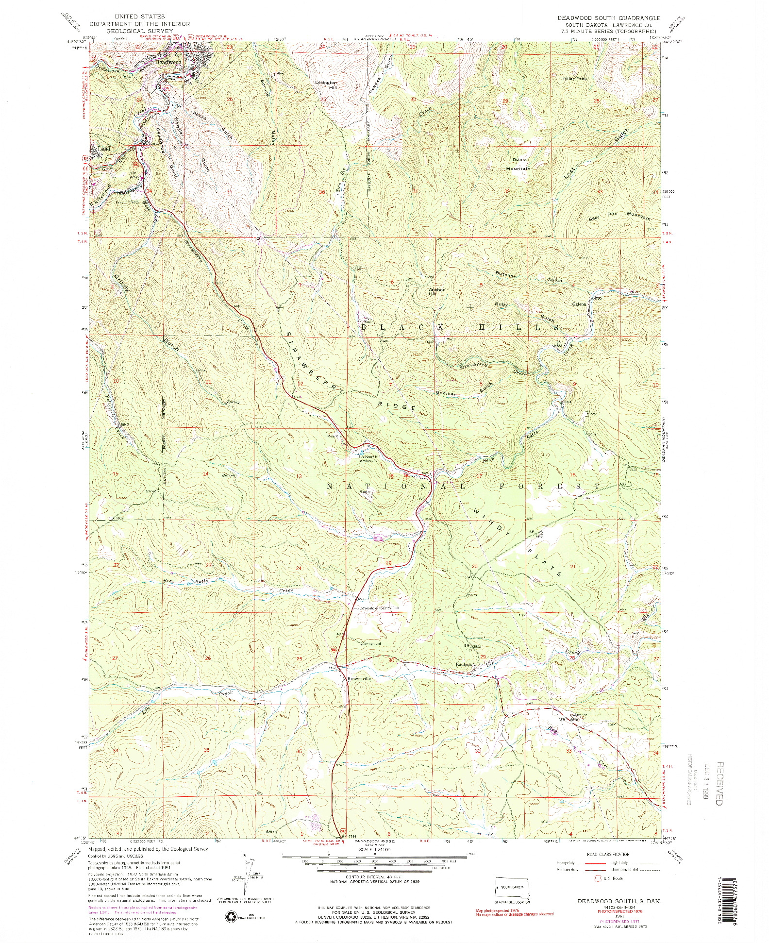 USGS 1:24000-SCALE QUADRANGLE FOR DEADWOOD SOUTH, SD 1961