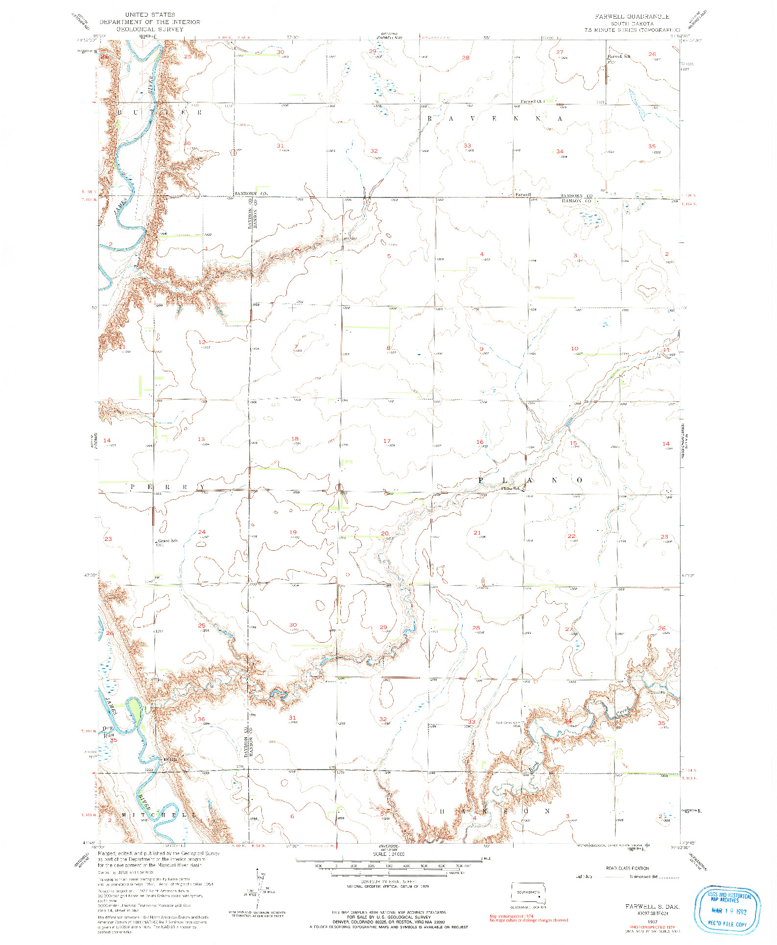 USGS 1:24000-SCALE QUADRANGLE FOR FARWELL, SD 1957