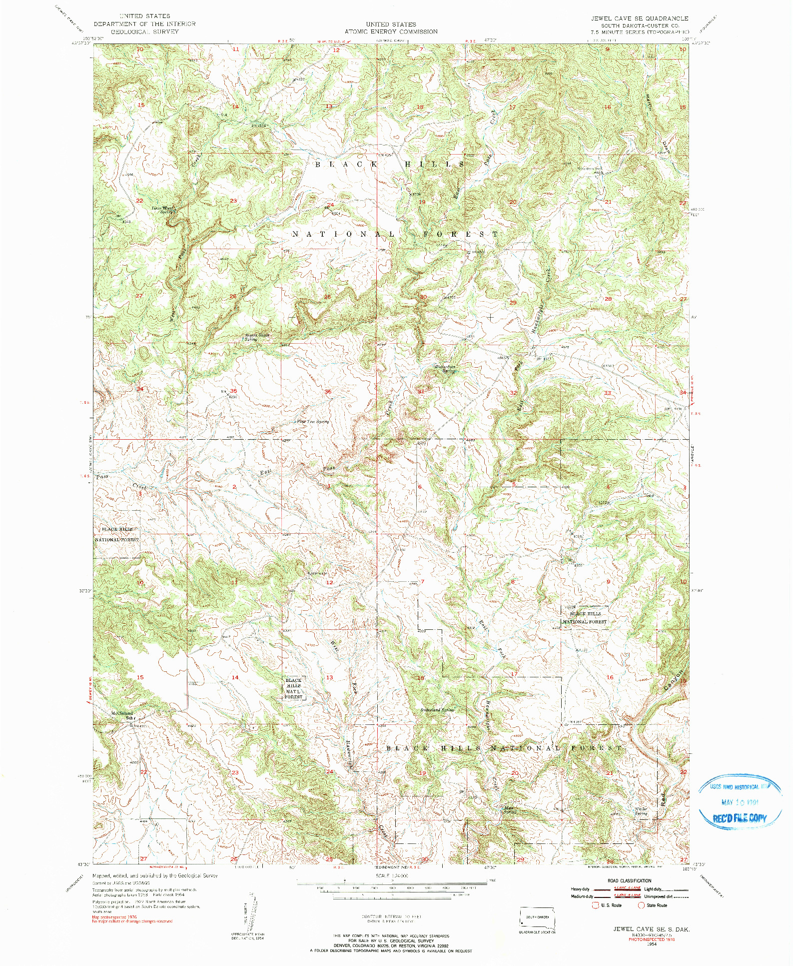 USGS 1:24000-SCALE QUADRANGLE FOR JEWEL CAVE SE, SD 1954