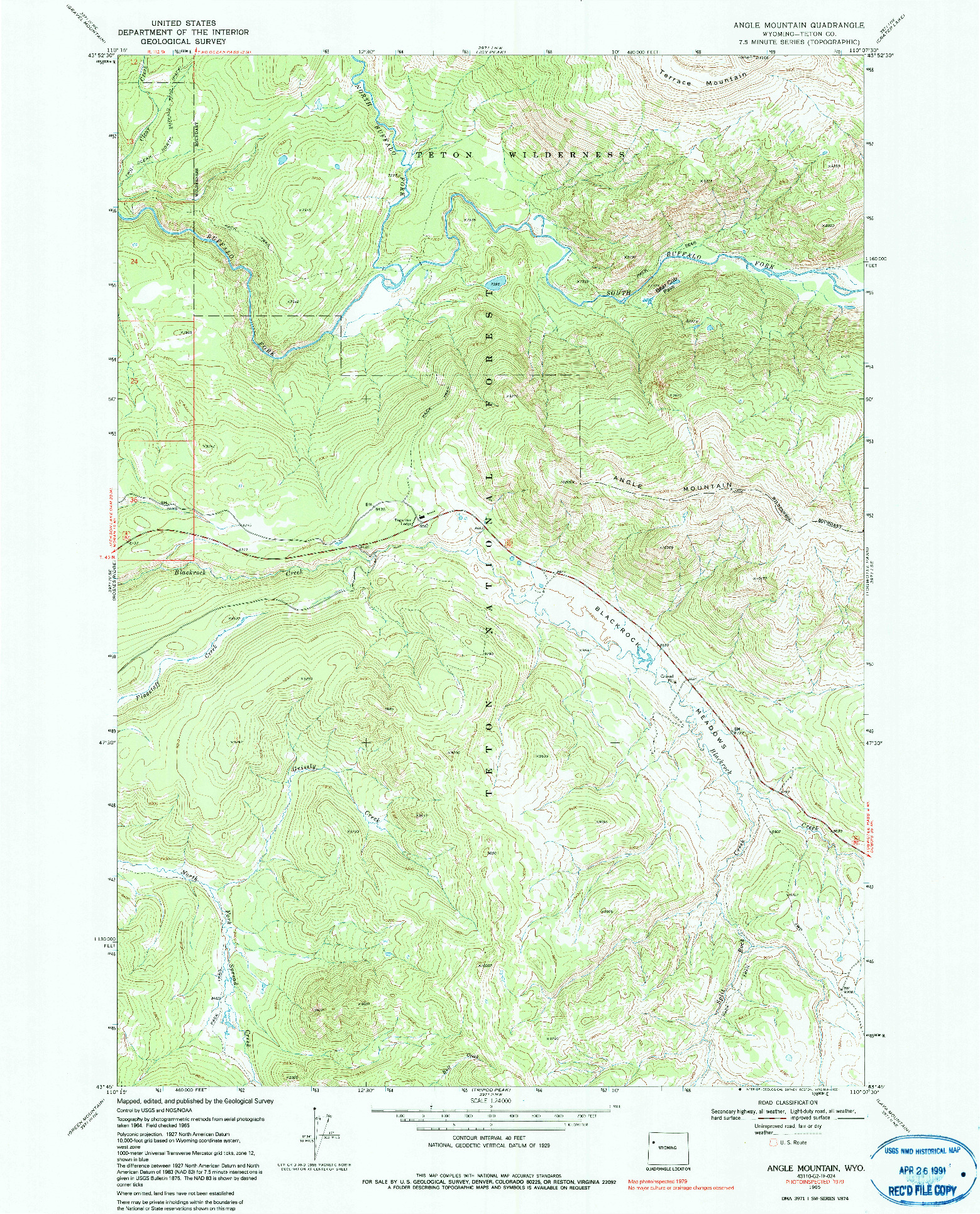 USGS 1:24000-SCALE QUADRANGLE FOR ANGLE MOUNTAIN, WY 1965