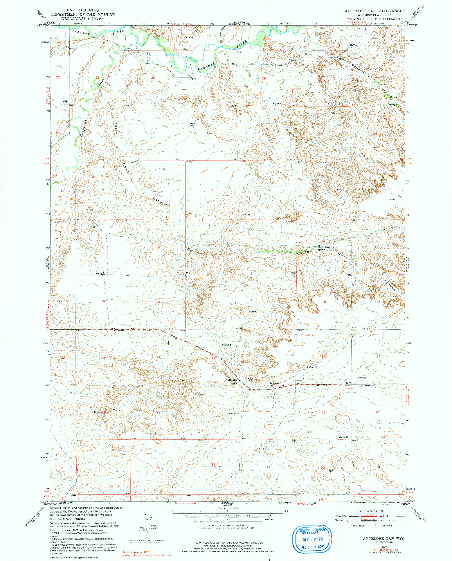 USGS 1:24000-SCALE QUADRANGLE FOR ANTELOPE GAP, WY 1951