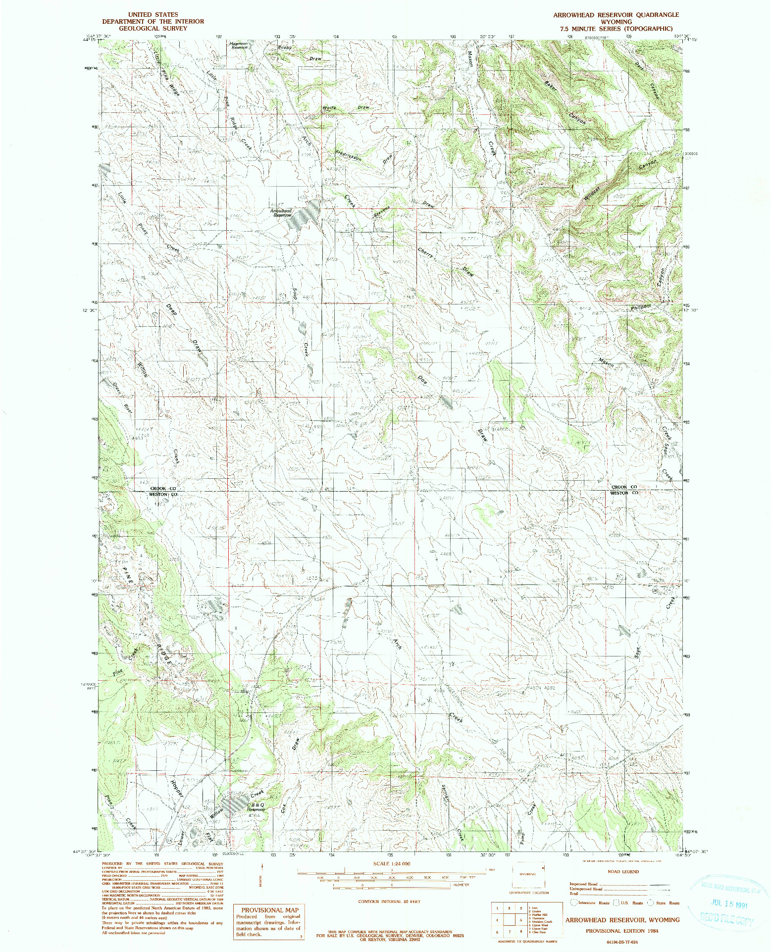 USGS 1:24000-SCALE QUADRANGLE FOR ARROWHEAD RESERVOIR, WY 1984