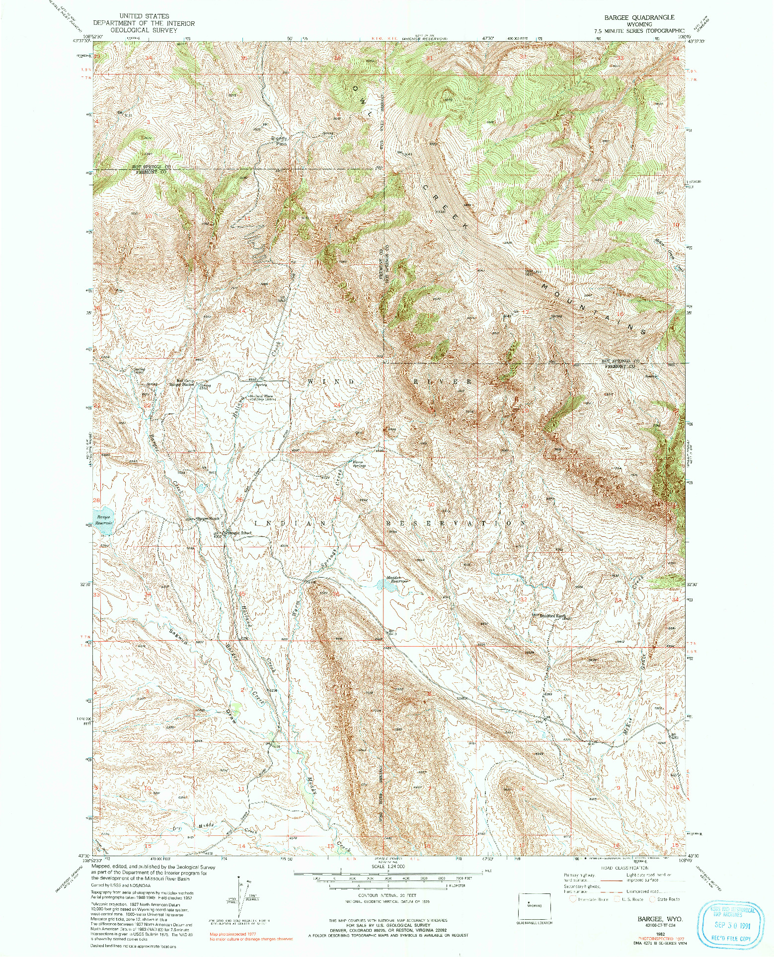 USGS 1:24000-SCALE QUADRANGLE FOR BARGEE, WY 1952