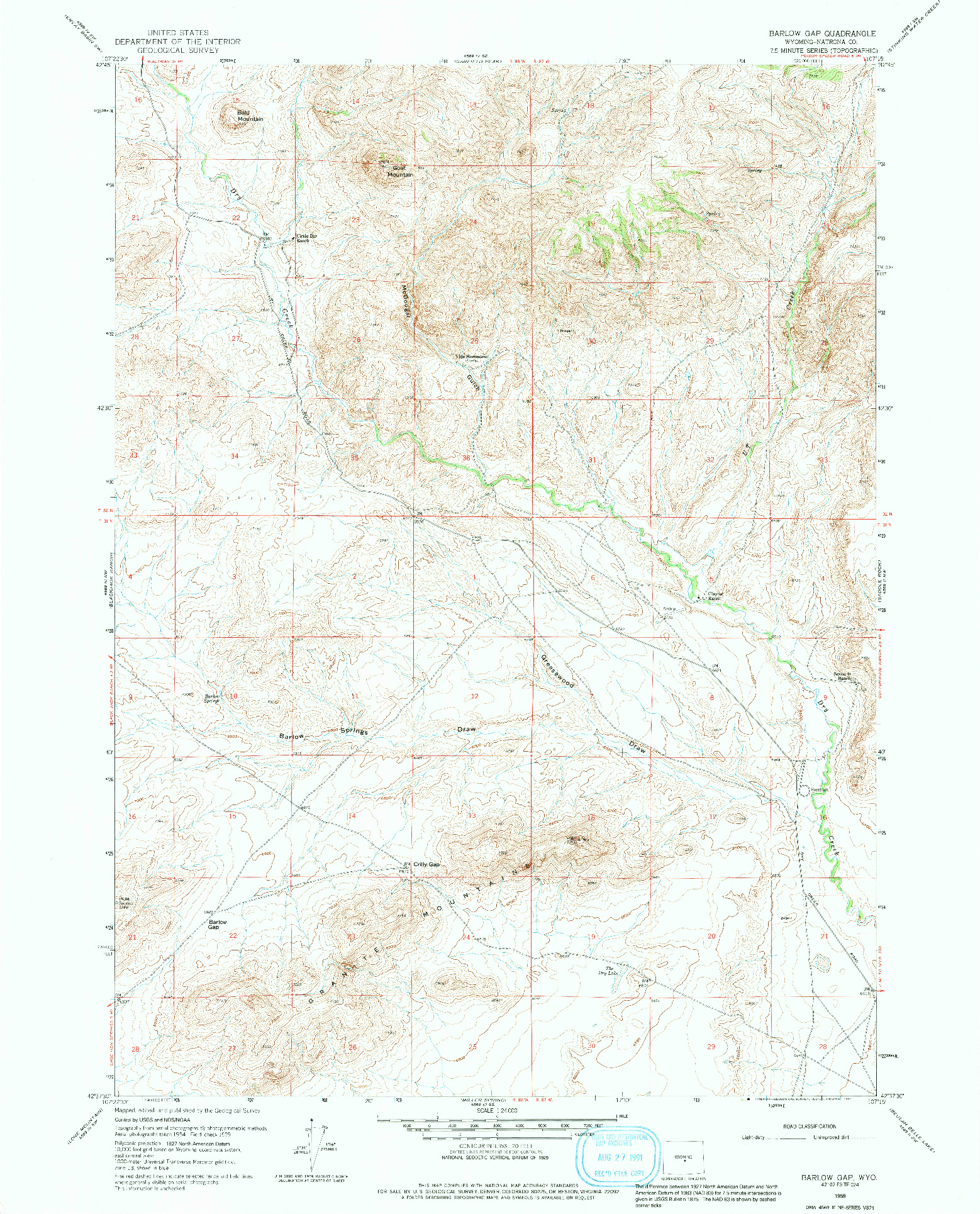 USGS 1:24000-SCALE QUADRANGLE FOR BARLOW GAP, WY 1959