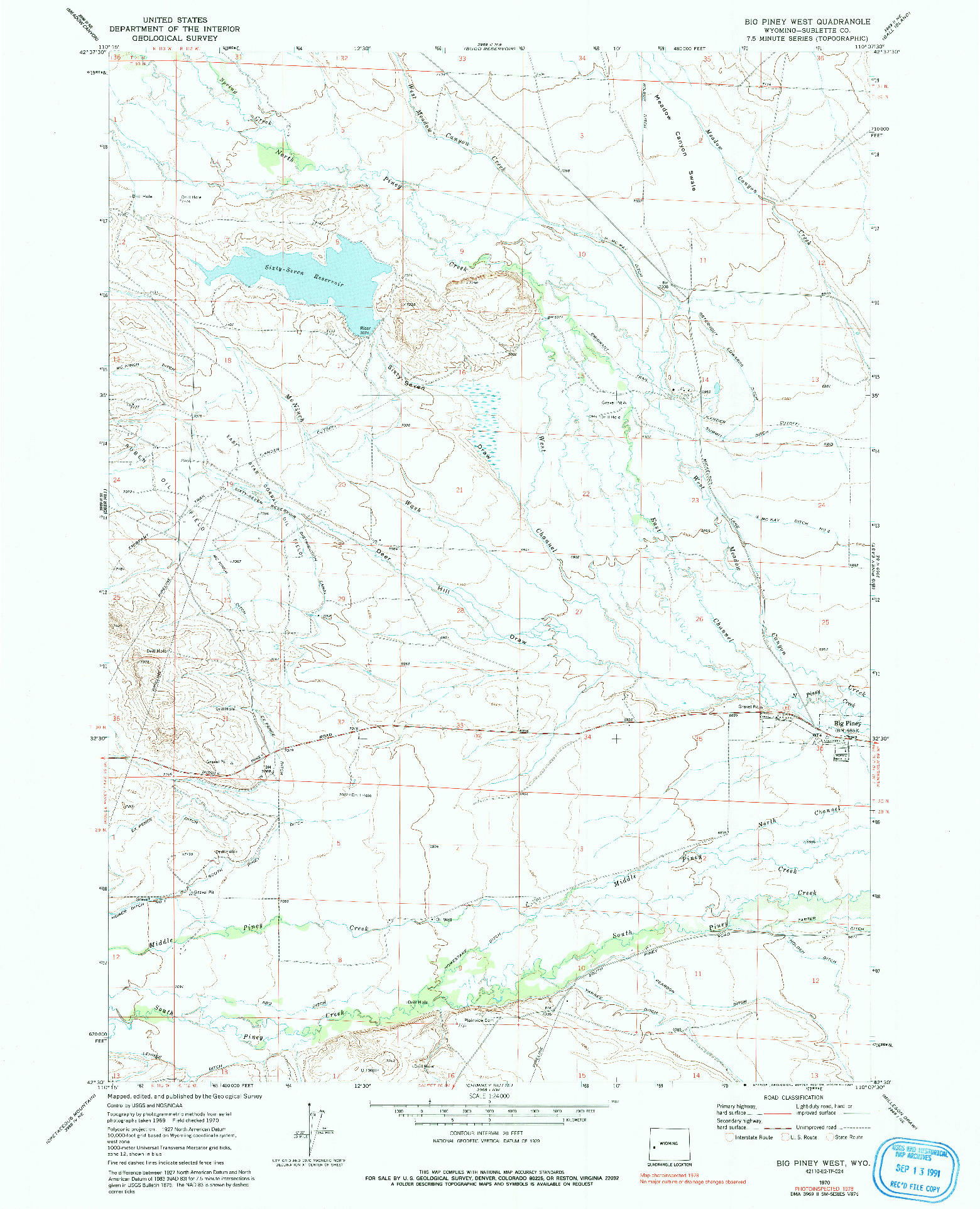 USGS 1:24000-SCALE QUADRANGLE FOR BIG PINEY WEST, WY 1970