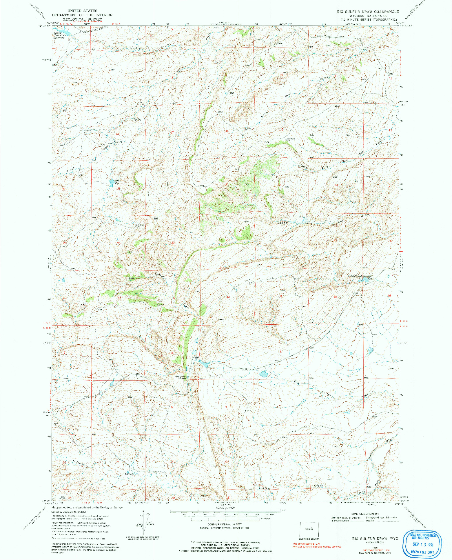 USGS 1:24000-SCALE QUADRANGLE FOR BIG SULFUR DRAW, WY 1968