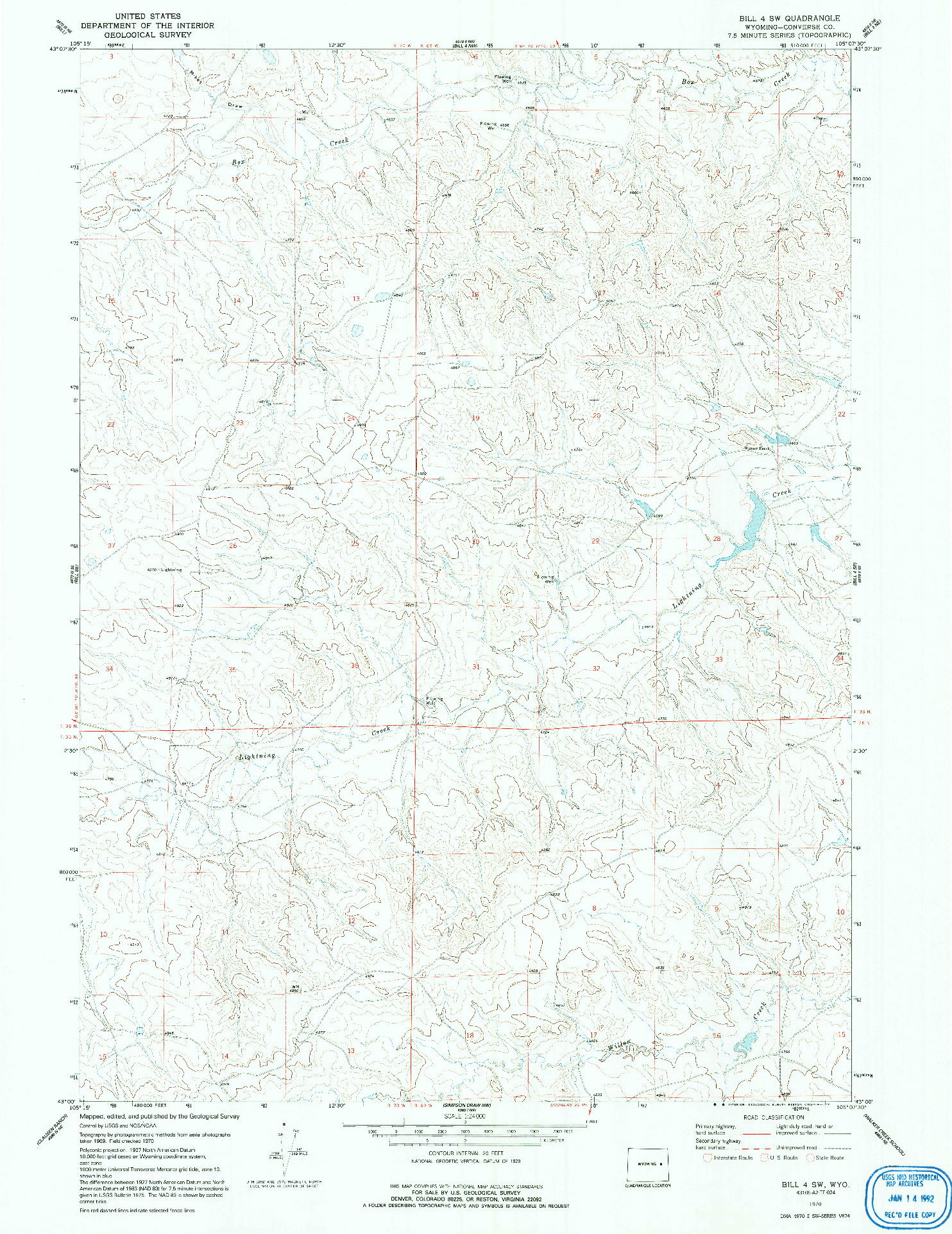 USGS 1:24000-SCALE QUADRANGLE FOR BILL 4 SW, WY 1970