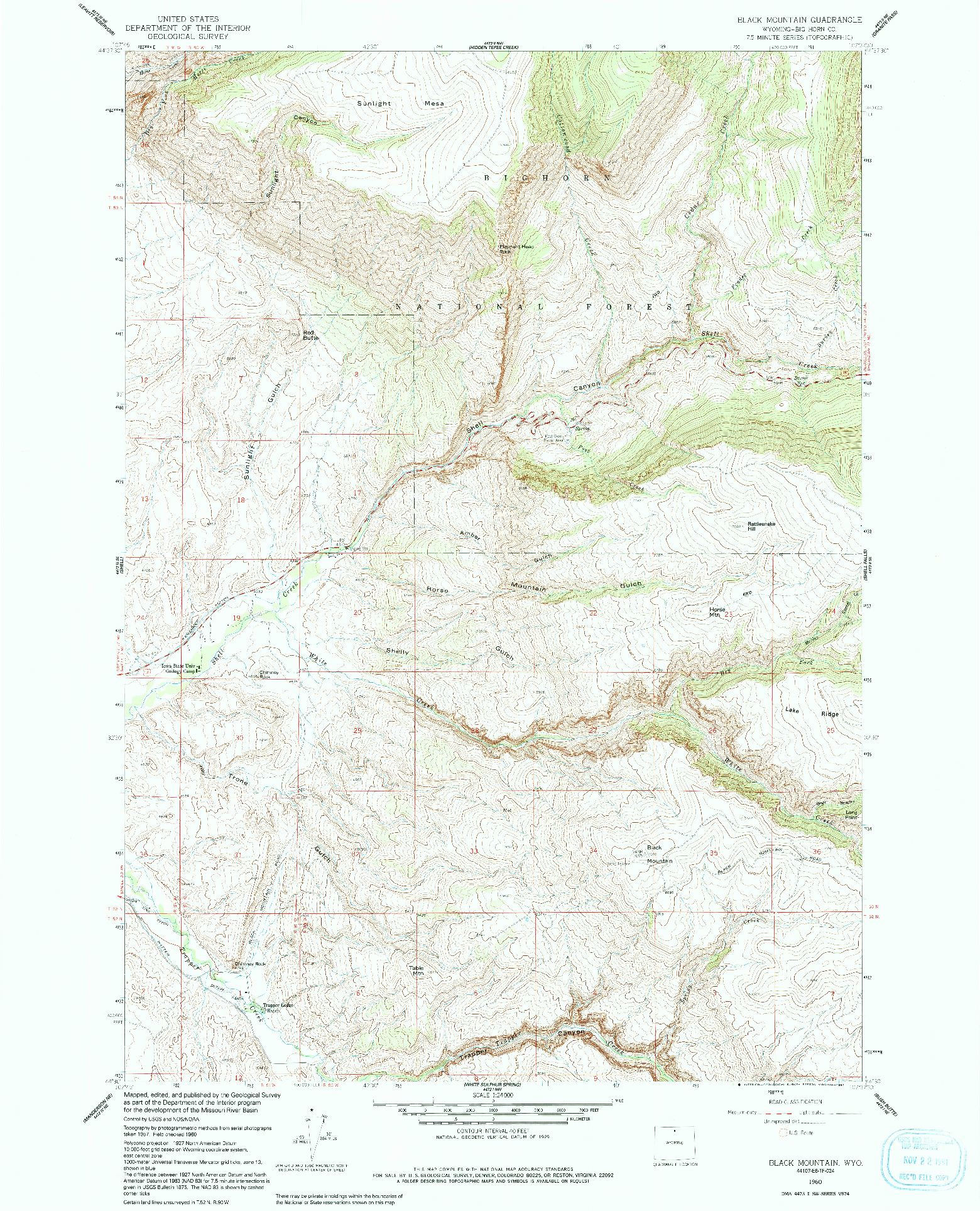 USGS 1:24000-SCALE QUADRANGLE FOR BLACK MOUNTAIN, WY 1960