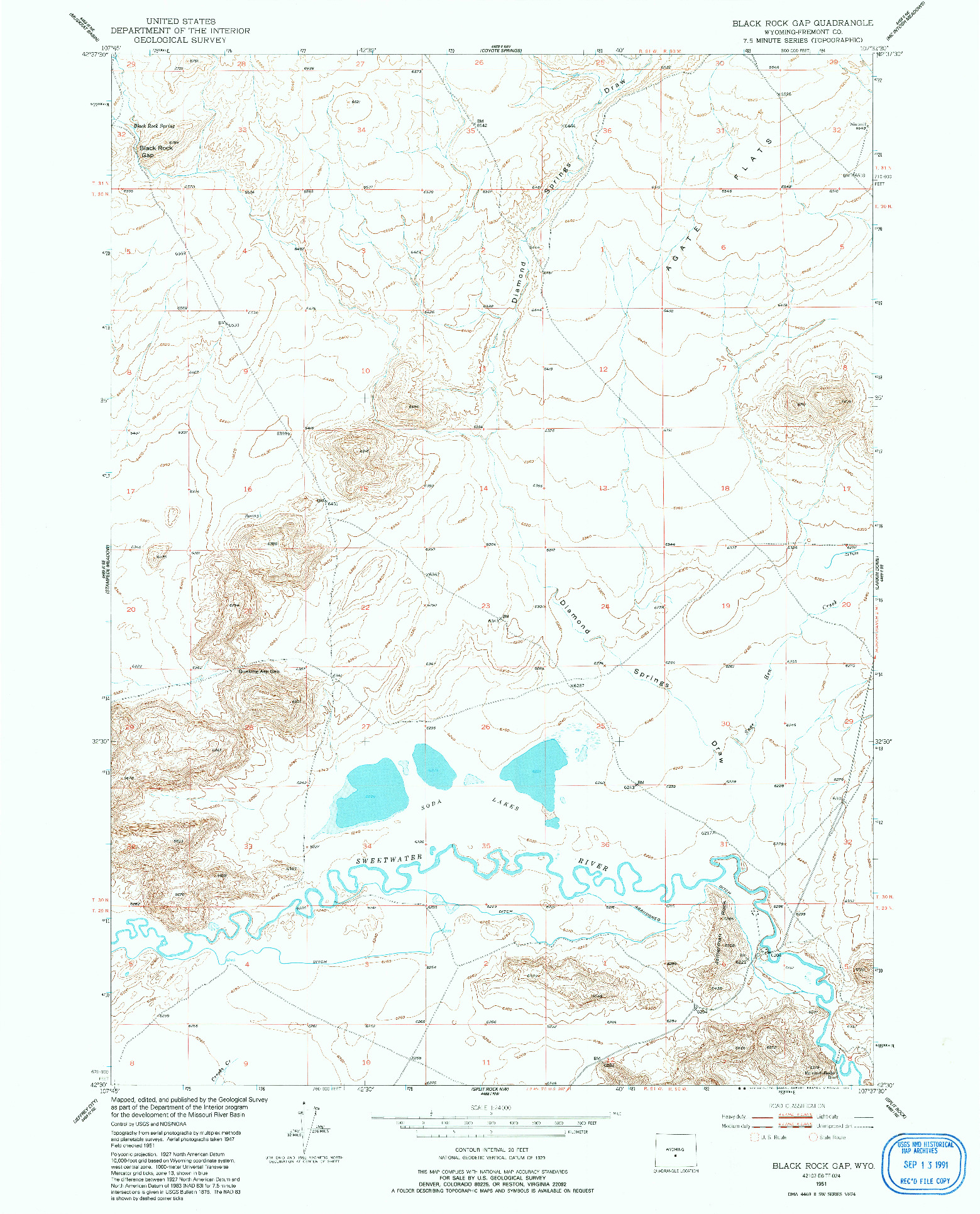 USGS 1:24000-SCALE QUADRANGLE FOR BLACK ROCK GAP, WY 1951