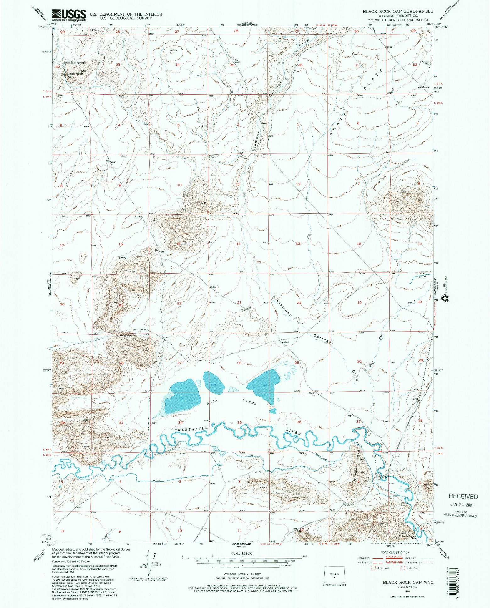 USGS 1:24000-SCALE QUADRANGLE FOR BLACK ROCK GAP, WY 1951