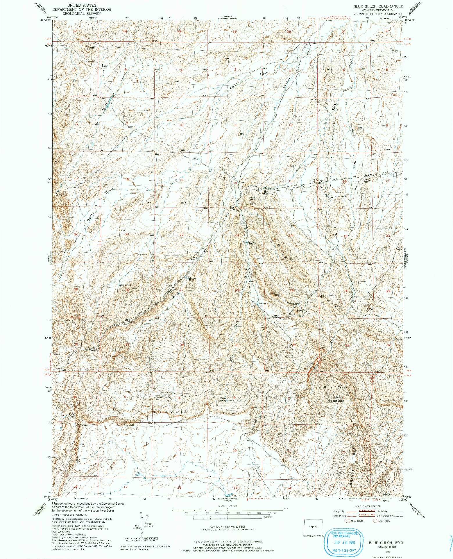 USGS 1:24000-SCALE QUADRANGLE FOR BLUE GULCH, WY 1953