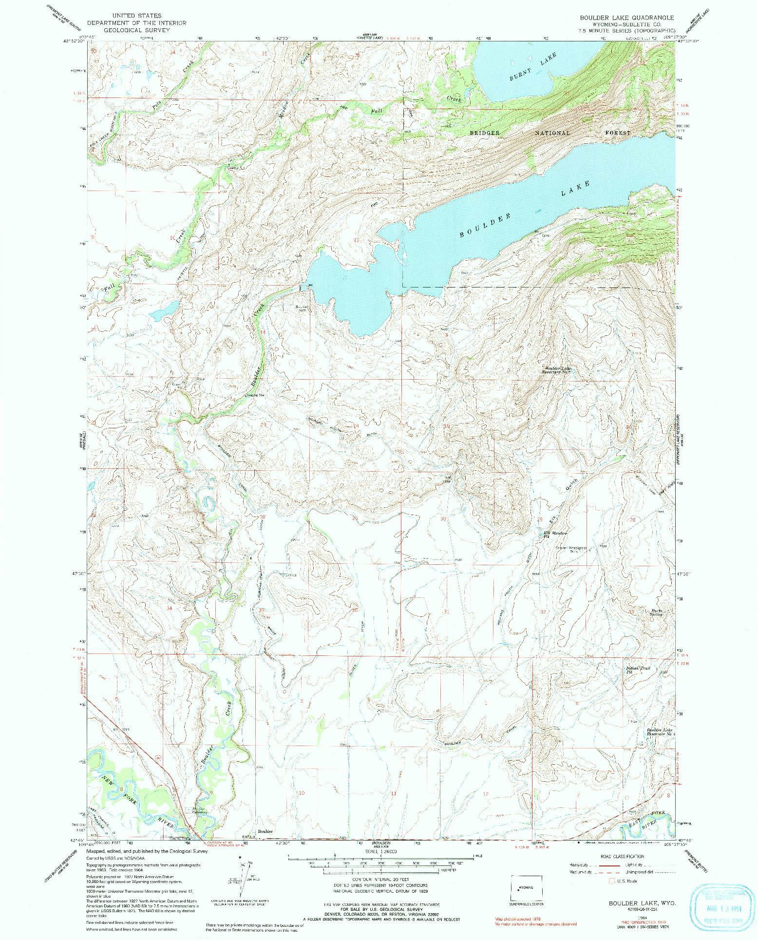 USGS 1:24000-SCALE QUADRANGLE FOR BOULDER LAKE, WY 1964