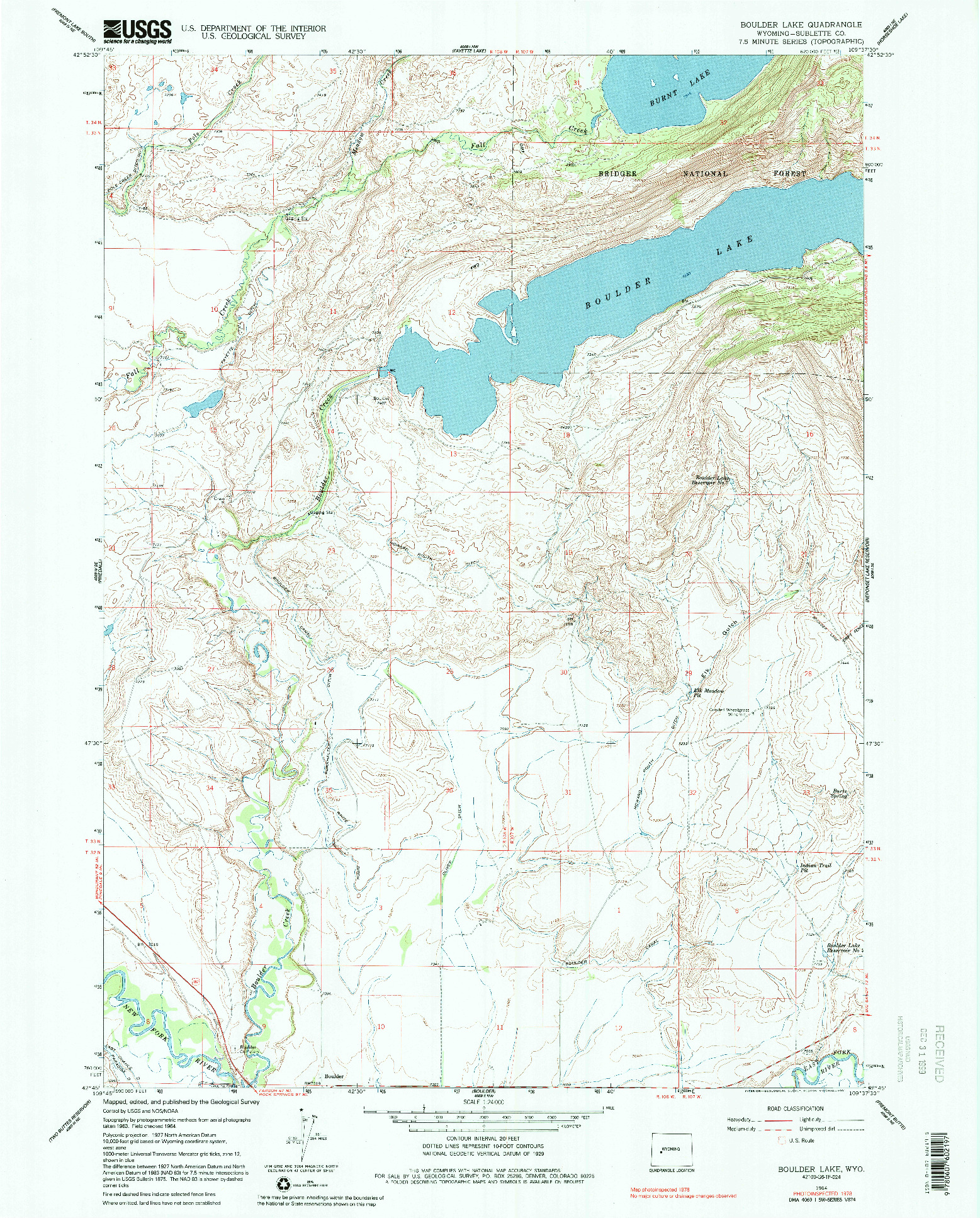 USGS 1:24000-SCALE QUADRANGLE FOR BOULDER LAKE, WY 1964