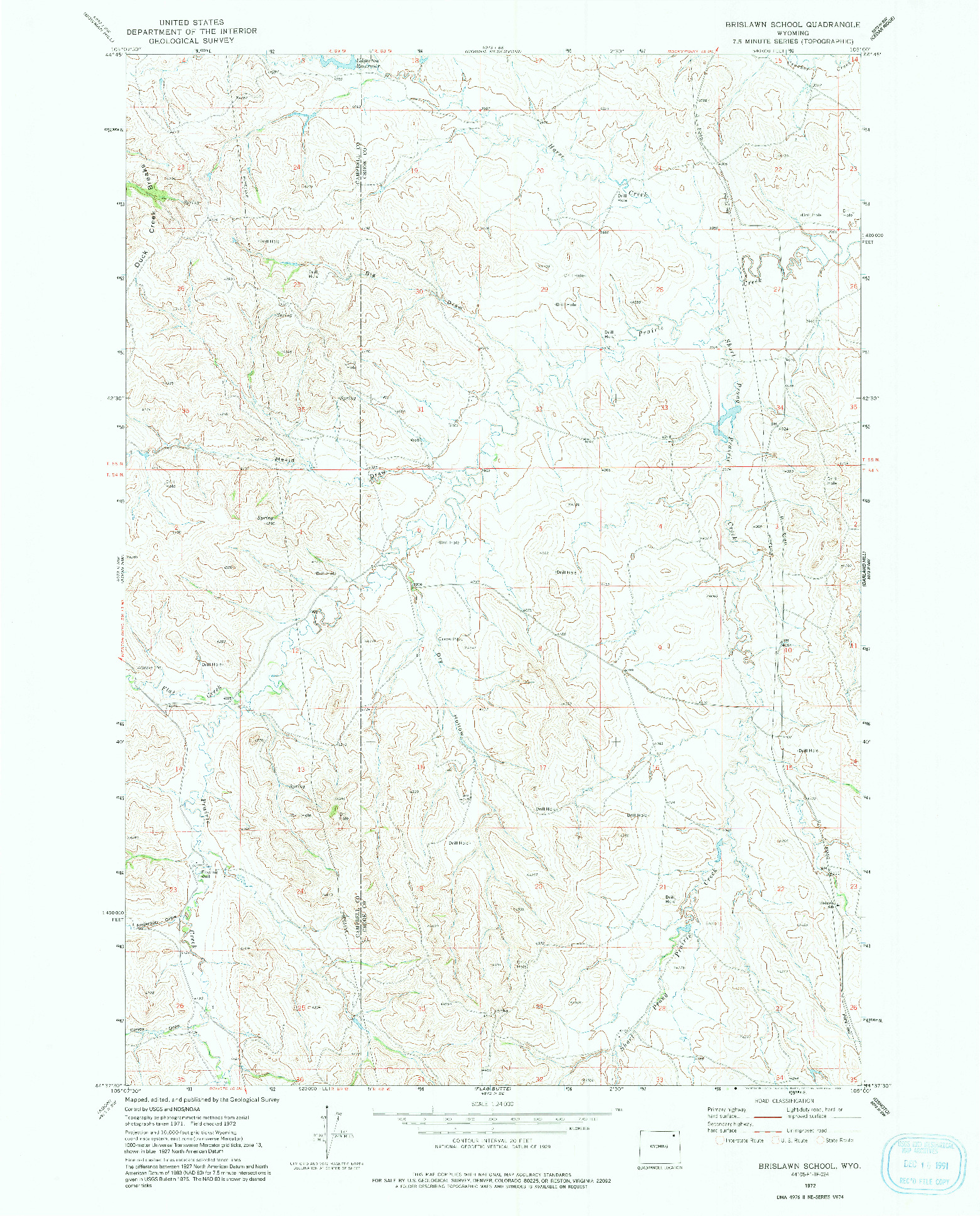 USGS 1:24000-SCALE QUADRANGLE FOR BRISLAWN SCHOOL, WY 1972