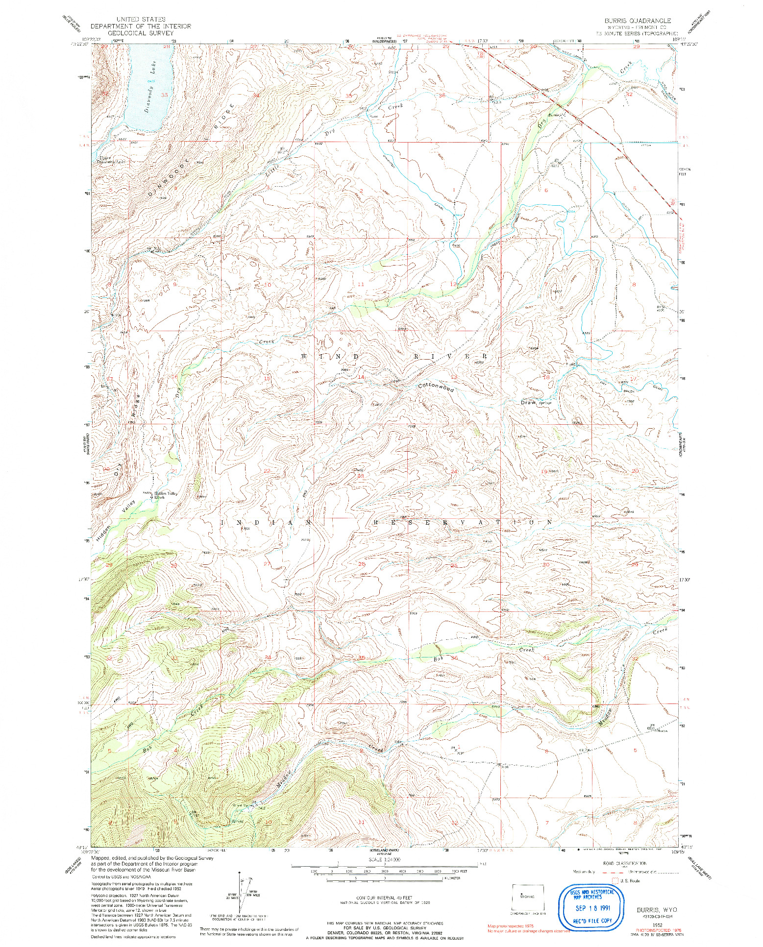 USGS 1:24000-SCALE QUADRANGLE FOR BURRIS, WY 1952