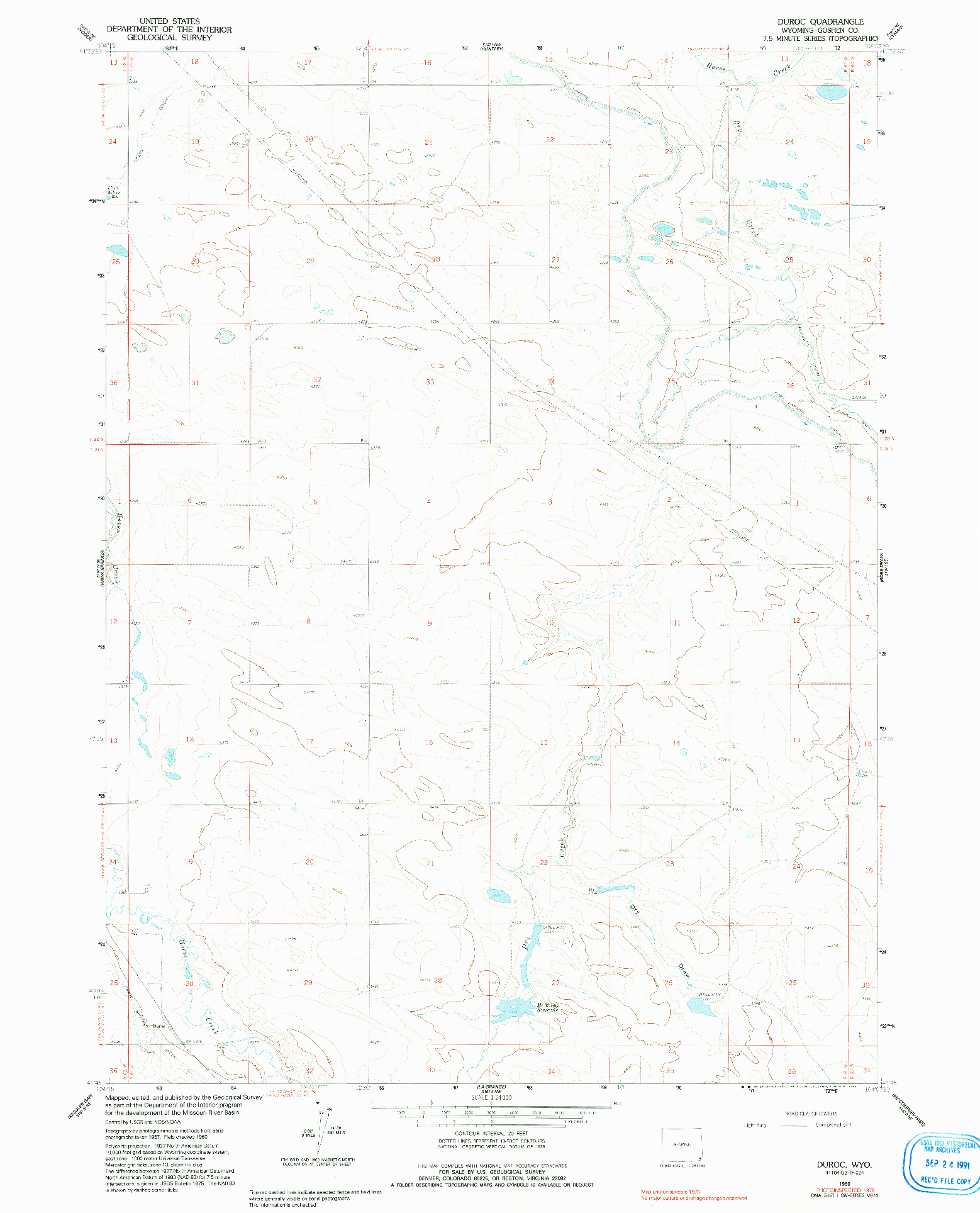 USGS 1:24000-SCALE QUADRANGLE FOR DUROC, WY 1960