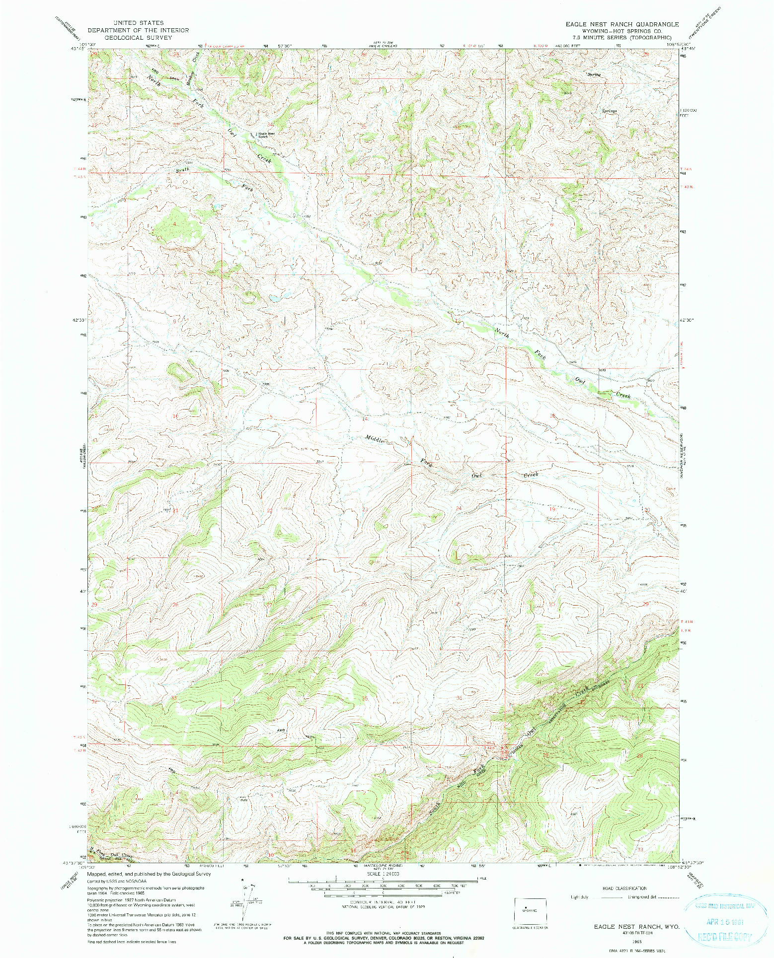 USGS 1:24000-SCALE QUADRANGLE FOR EAGLE NEST RANCH, WY 1965