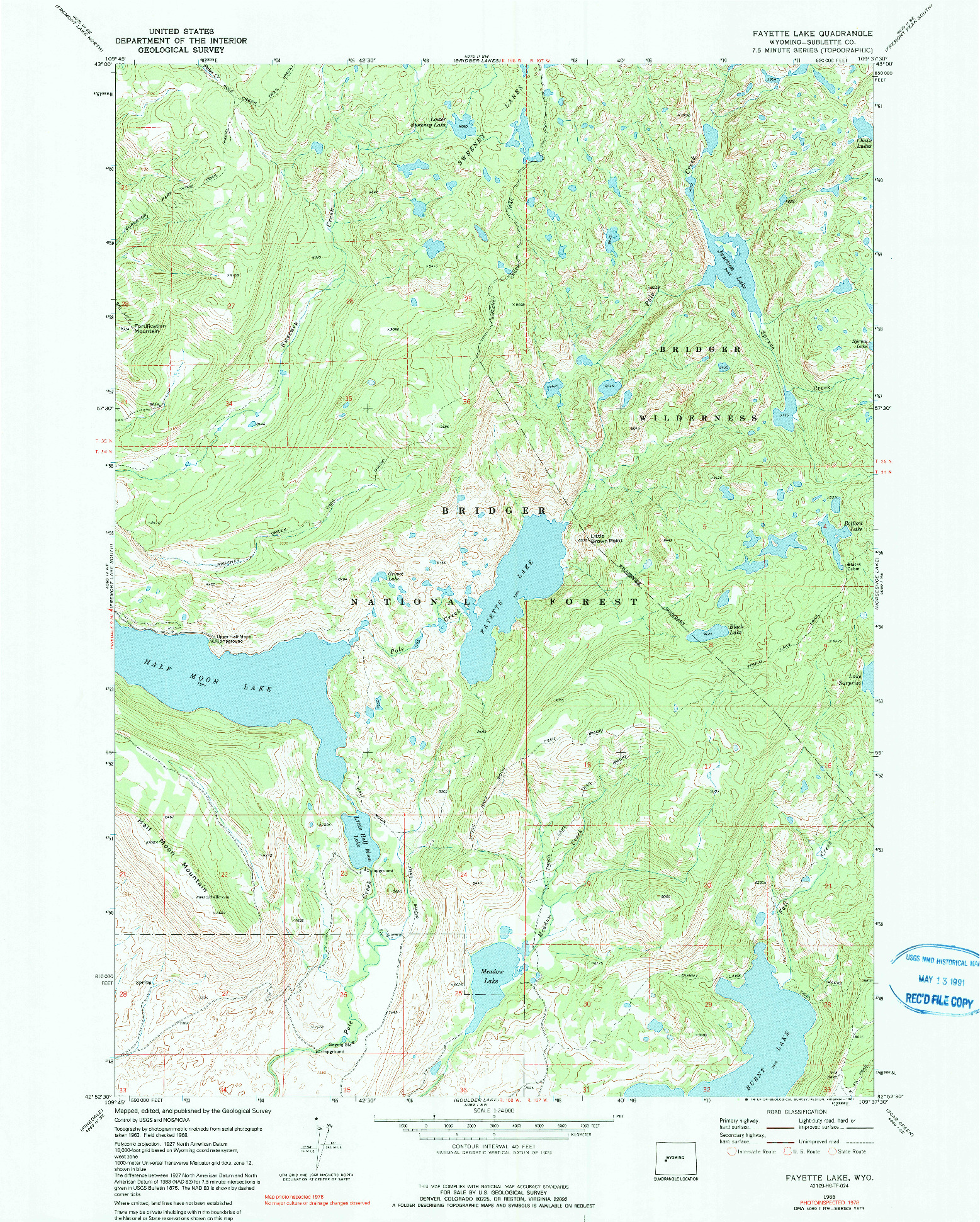USGS 1:24000-SCALE QUADRANGLE FOR FAYETTE LAKE, WY 1968