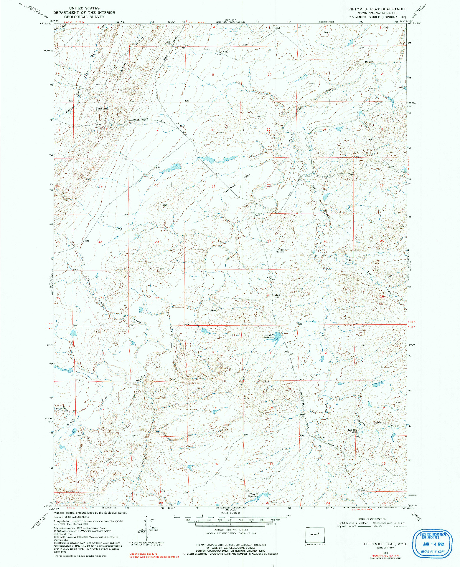 USGS 1:24000-SCALE QUADRANGLE FOR FIFTYMILE FLAT, WY 1968