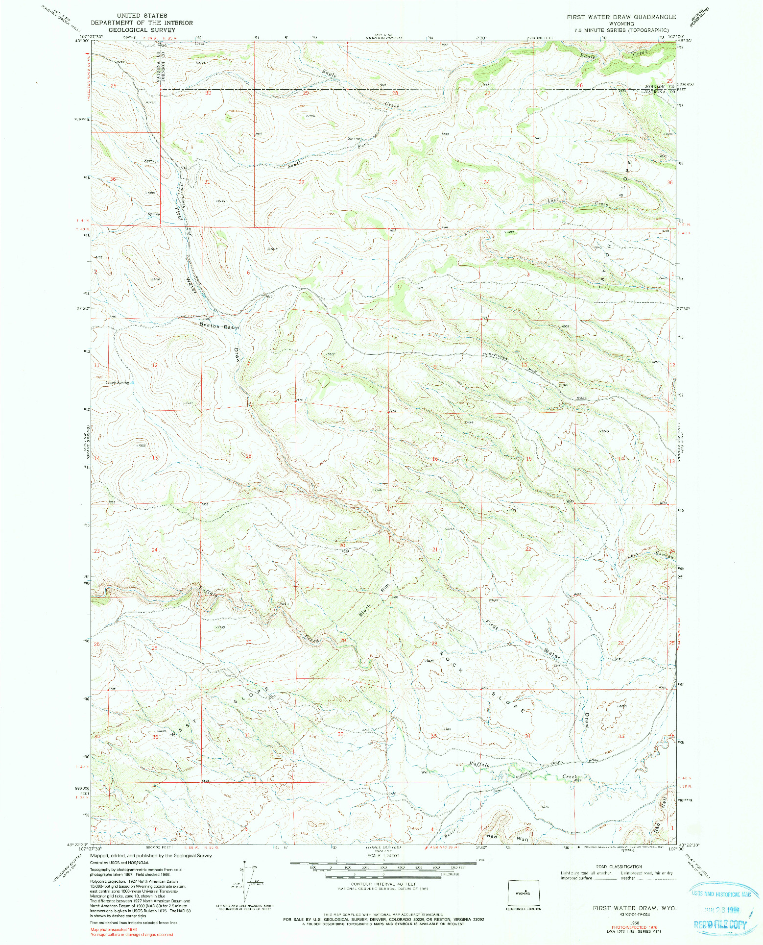 USGS 1:24000-SCALE QUADRANGLE FOR FIRST WATER DRAW, WY 1968