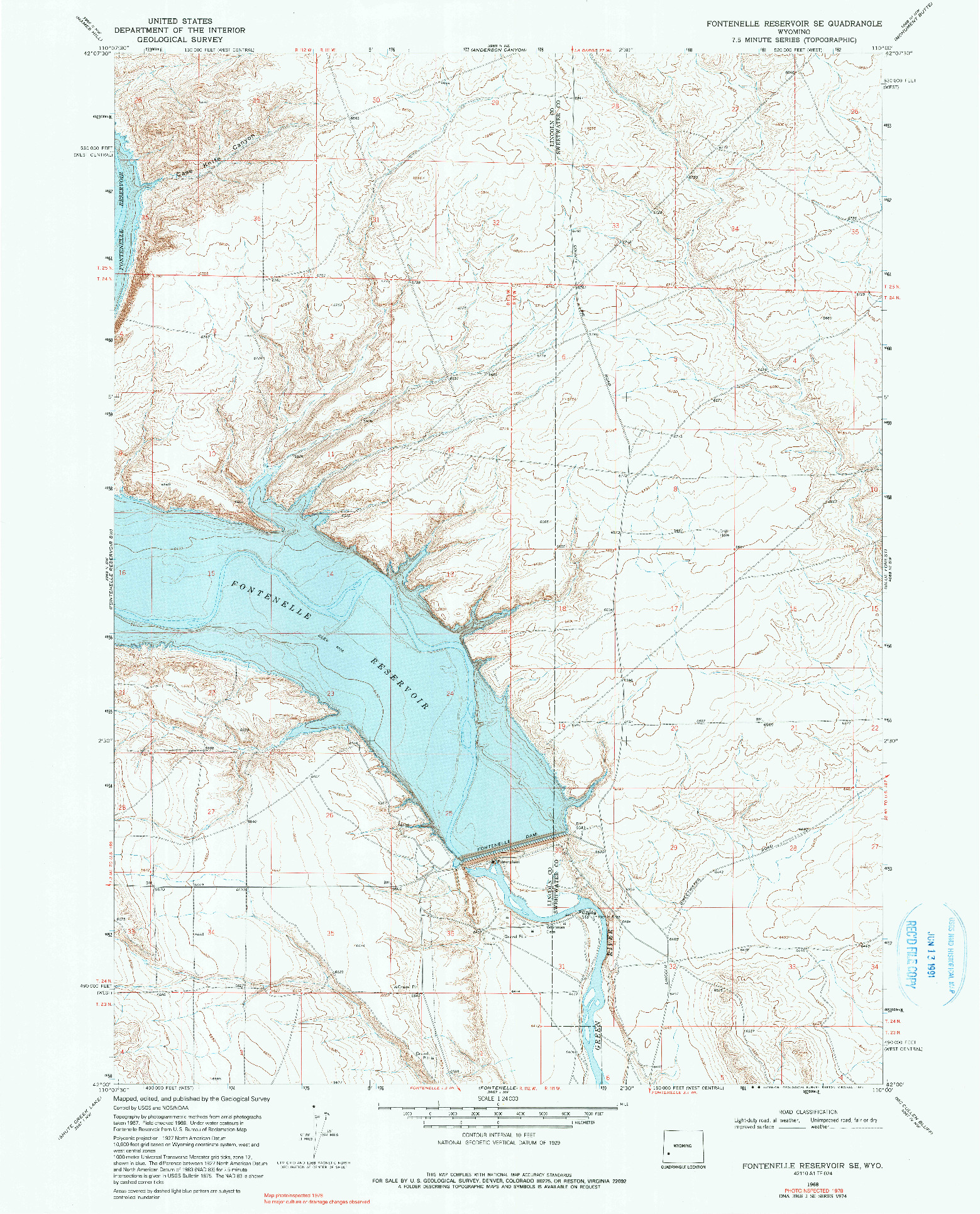 USGS 1:24000-SCALE QUADRANGLE FOR FONTENELLE RESERVOIR SE, WY 1968