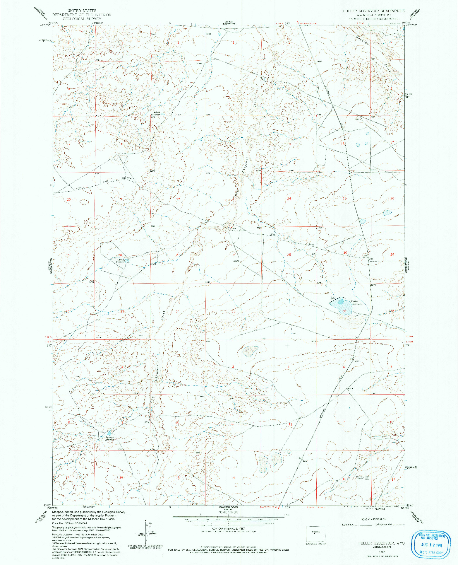 USGS 1:24000-SCALE QUADRANGLE FOR FULLER RESERVOIR, WY 1960