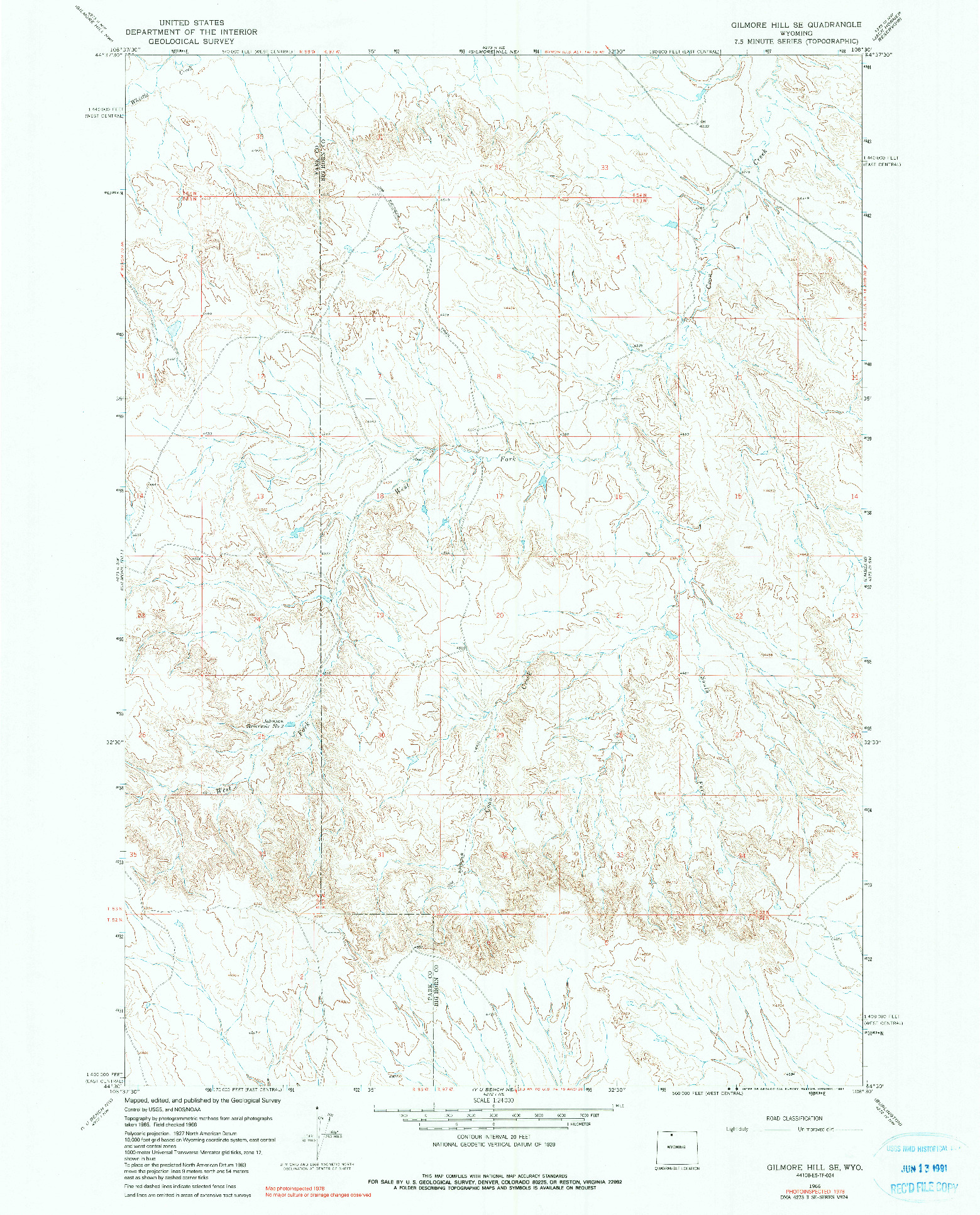 USGS 1:24000-SCALE QUADRANGLE FOR GILMORE HILL SE, WY 1966