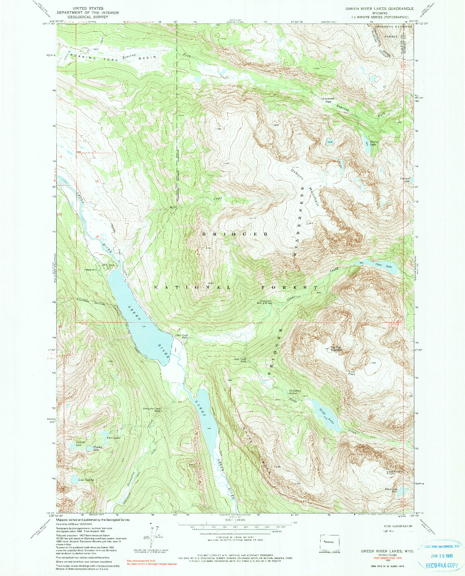 USGS 1:24000-SCALE QUADRANGLE FOR GREEN RIVER LAKES, WY 1968