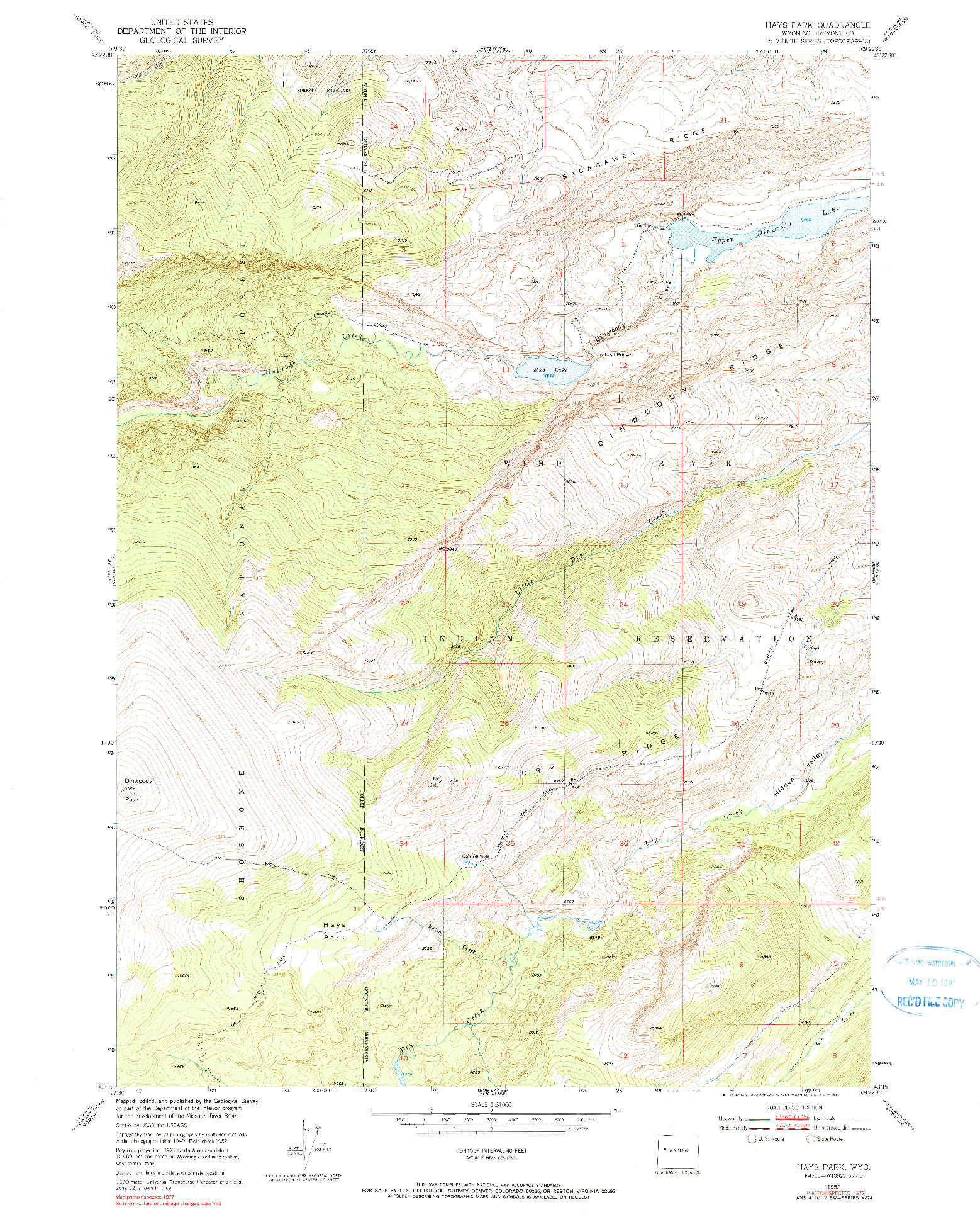 USGS 1:24000-SCALE QUADRANGLE FOR HAYS PARK, WY 1952