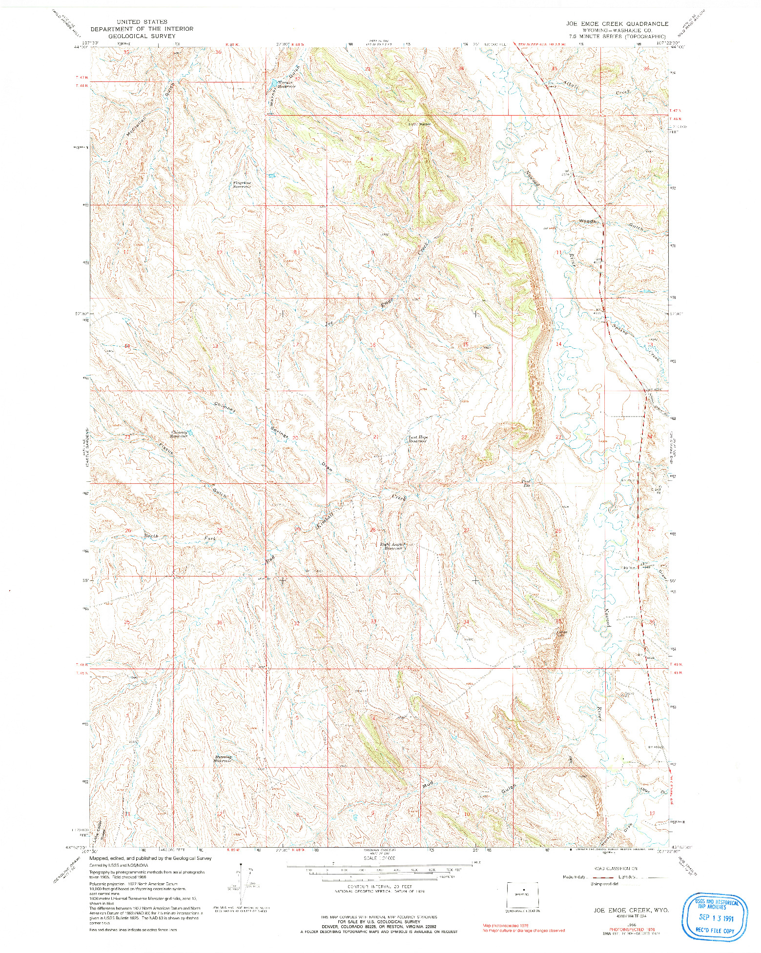 USGS 1:24000-SCALE QUADRANGLE FOR JOE EMGE CREEK, WY 1966