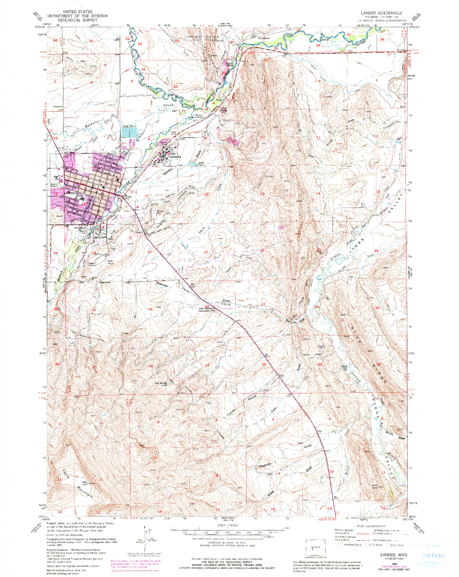 USGS 1:24000-SCALE QUADRANGLE FOR LANDER, WY 1960