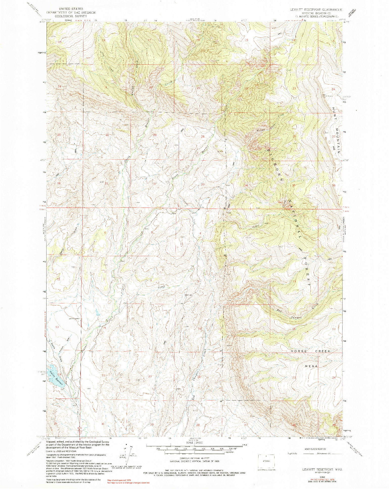 USGS 1:24000-SCALE QUADRANGLE FOR LEAVITT RESERVOIR, WY 1960