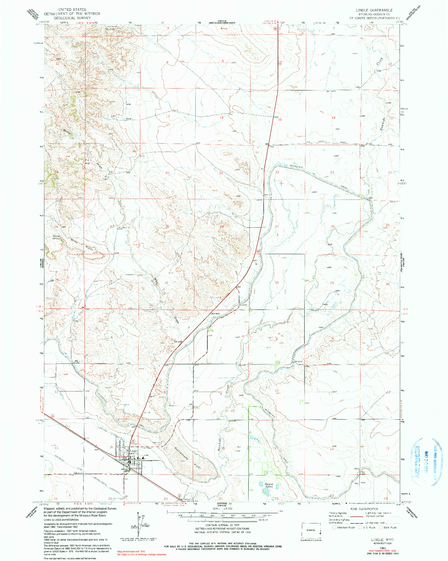 USGS 1:24000-SCALE QUADRANGLE FOR LINGLE, WY 1963