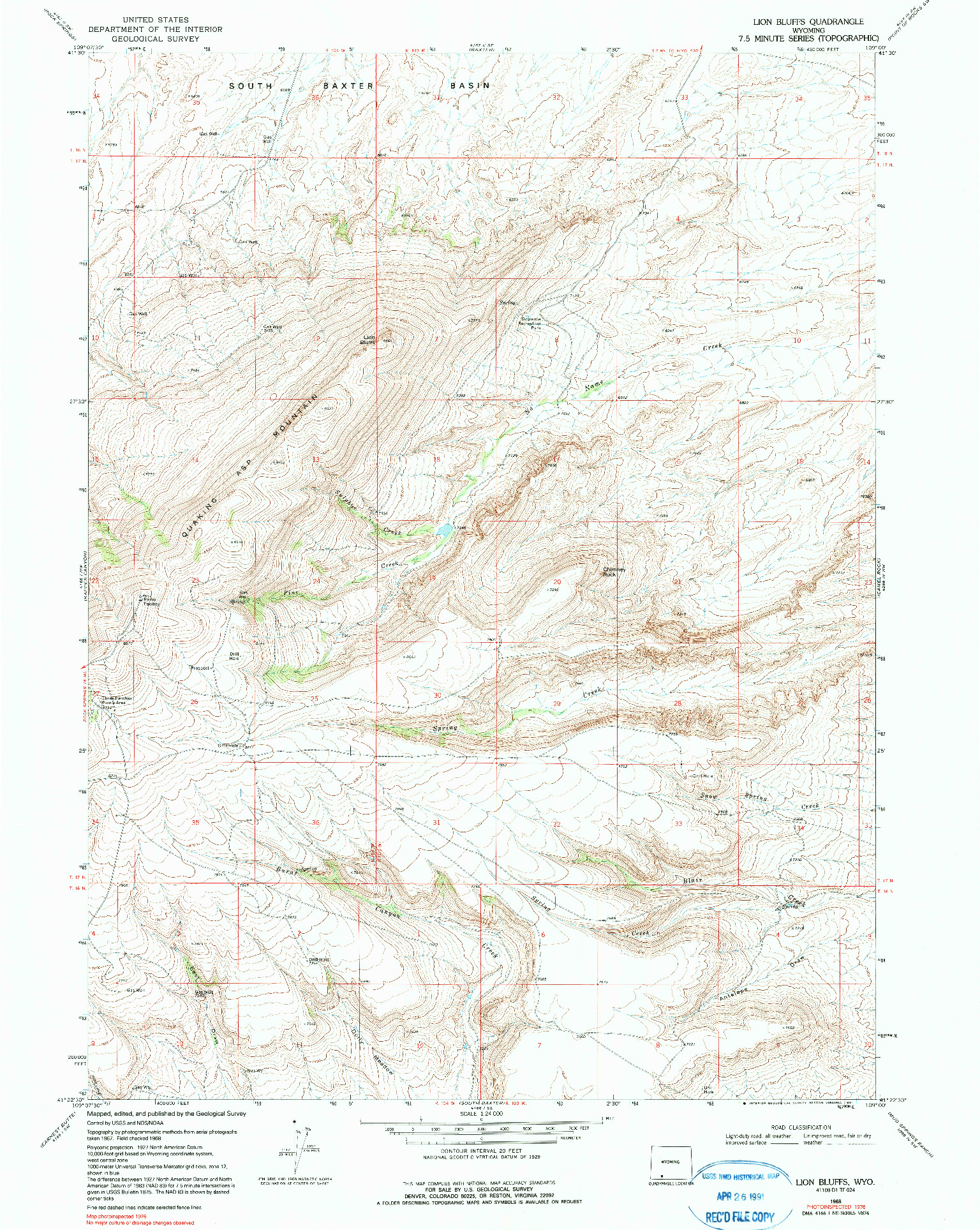 USGS 1:24000-SCALE QUADRANGLE FOR LION BLUFFS, WY 1968