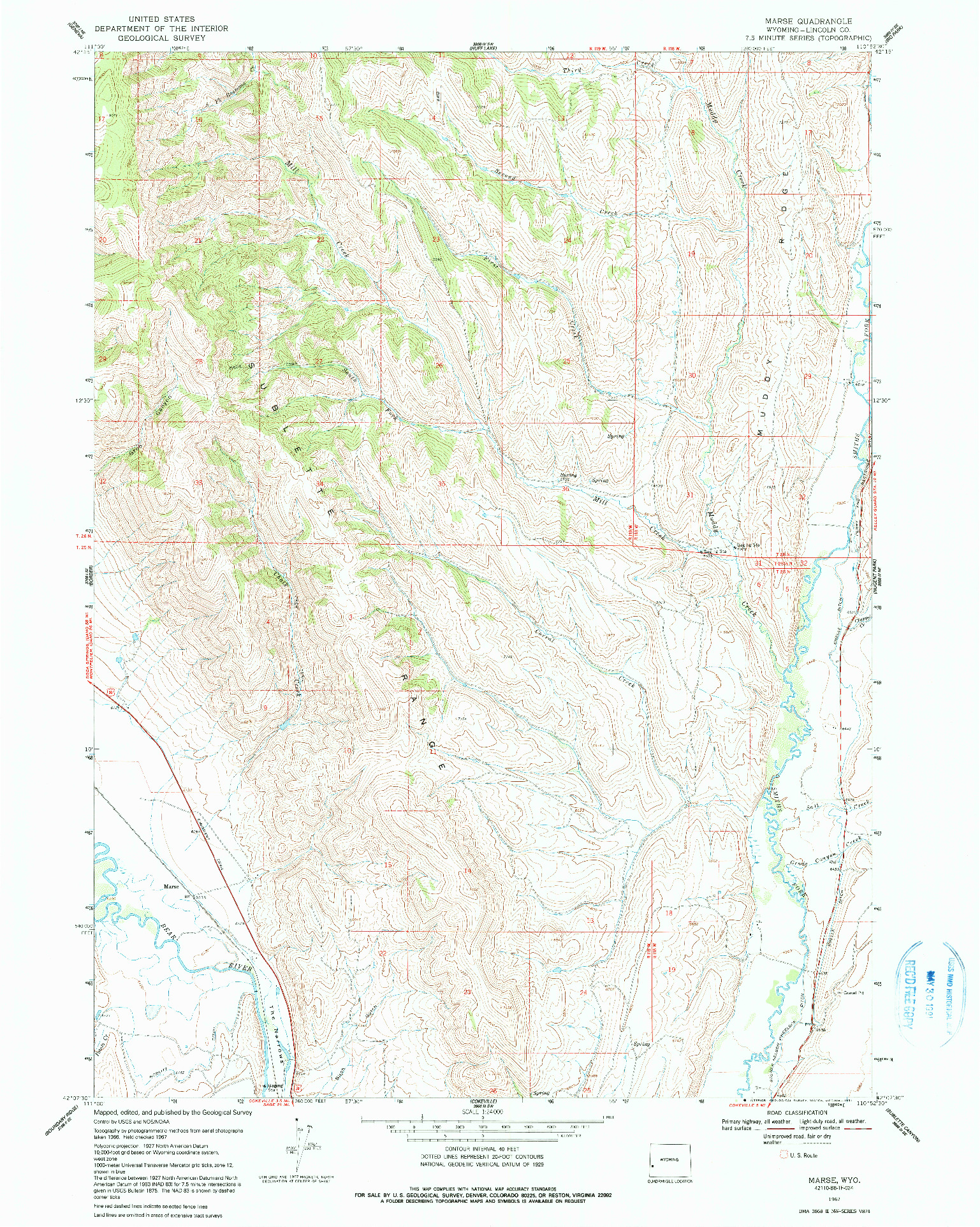 USGS 1:24000-SCALE QUADRANGLE FOR MARSE, WY 1967
