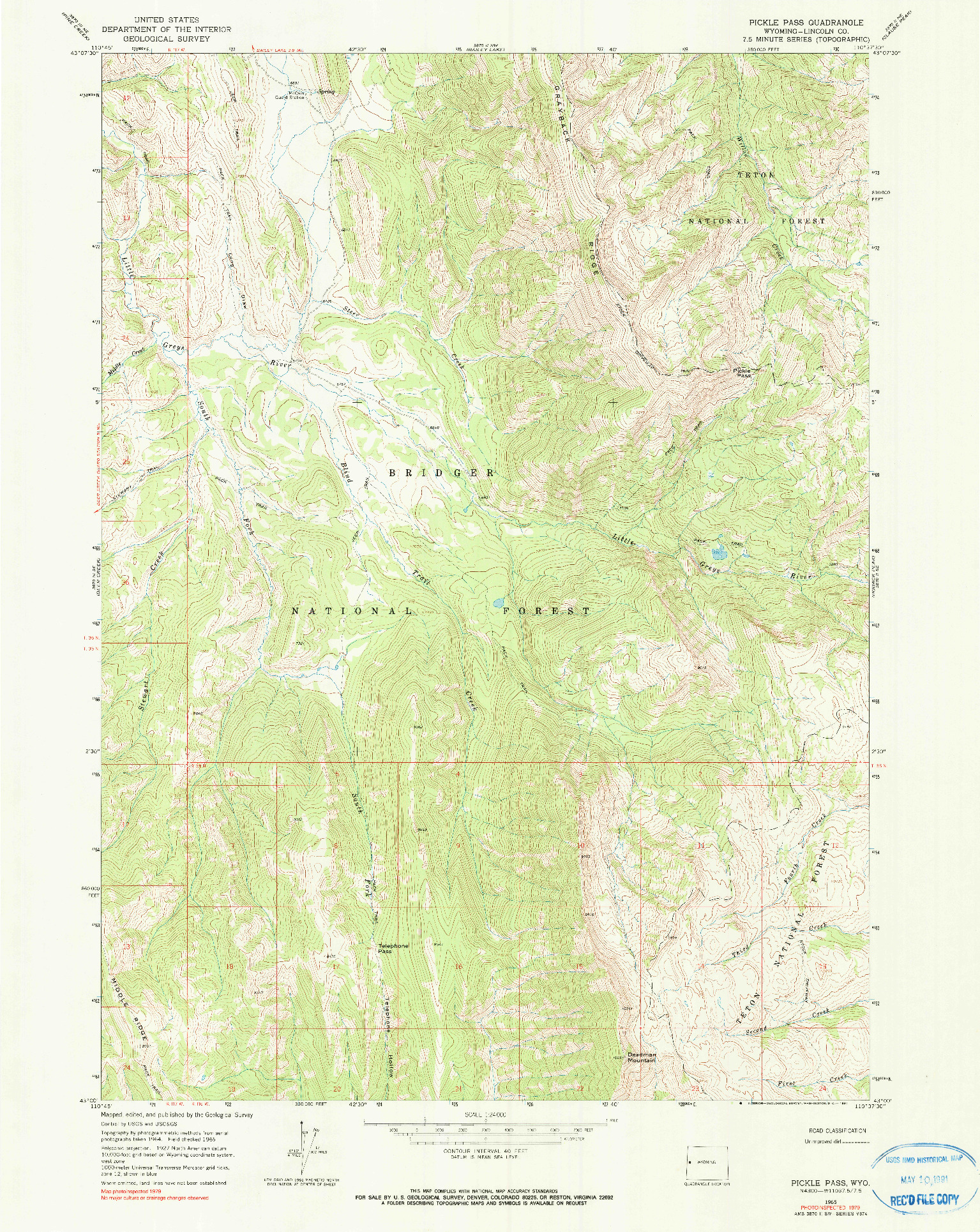 USGS 1:24000-SCALE QUADRANGLE FOR PICKLE PASS, WY 1965