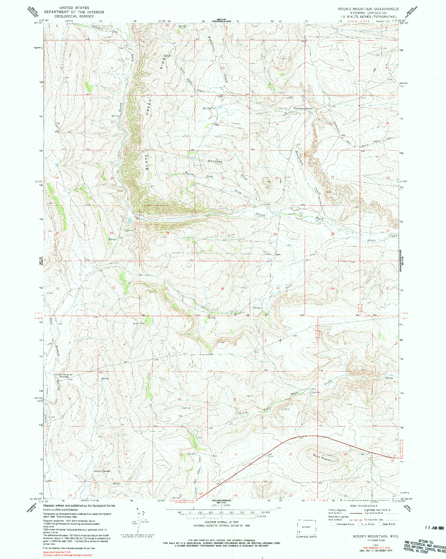 USGS 1:24000-SCALE QUADRANGLE FOR ROUND MOUNTAIN, WY 1969