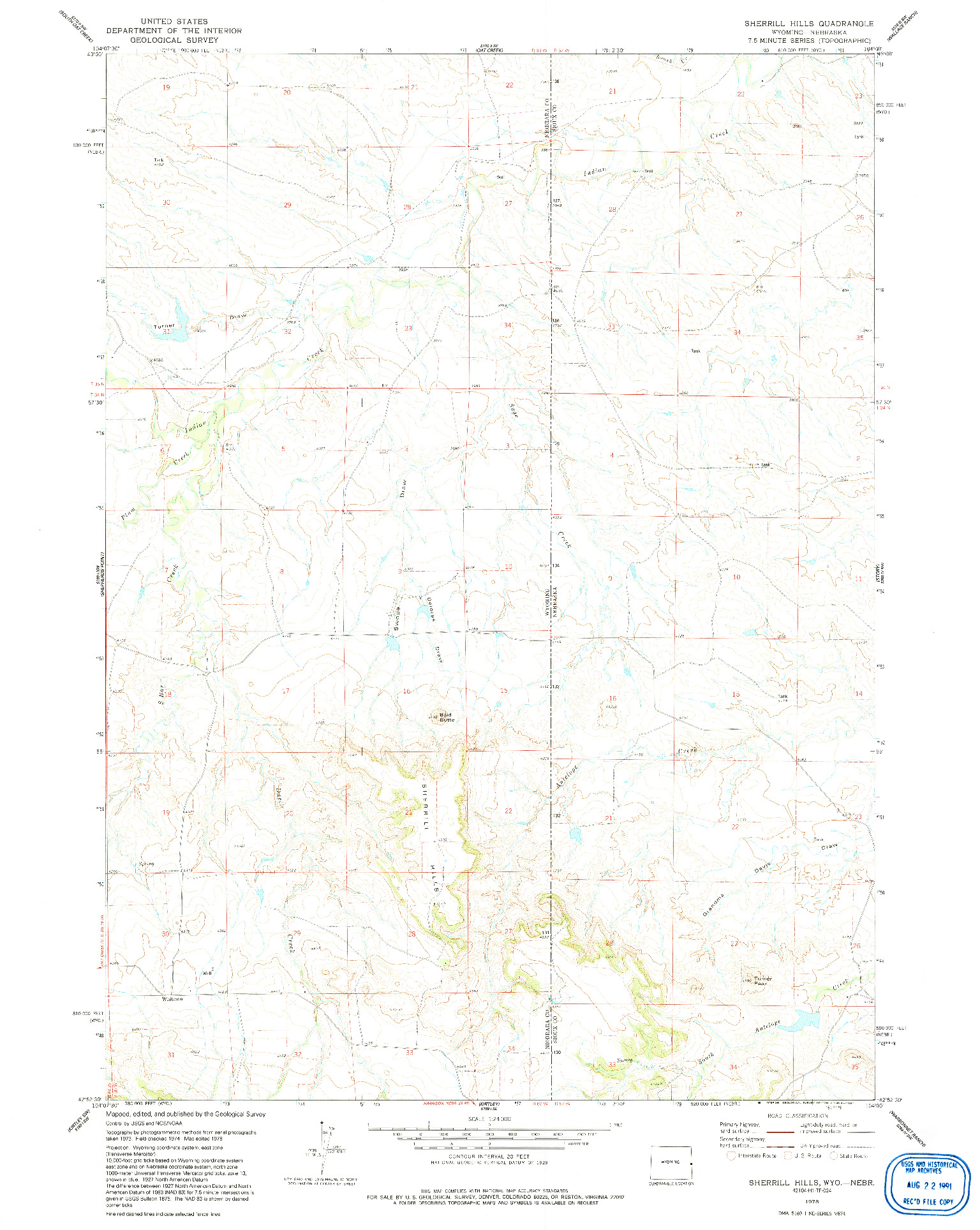 USGS 1:24000-SCALE QUADRANGLE FOR SHERRILL HILLS, WY 1978