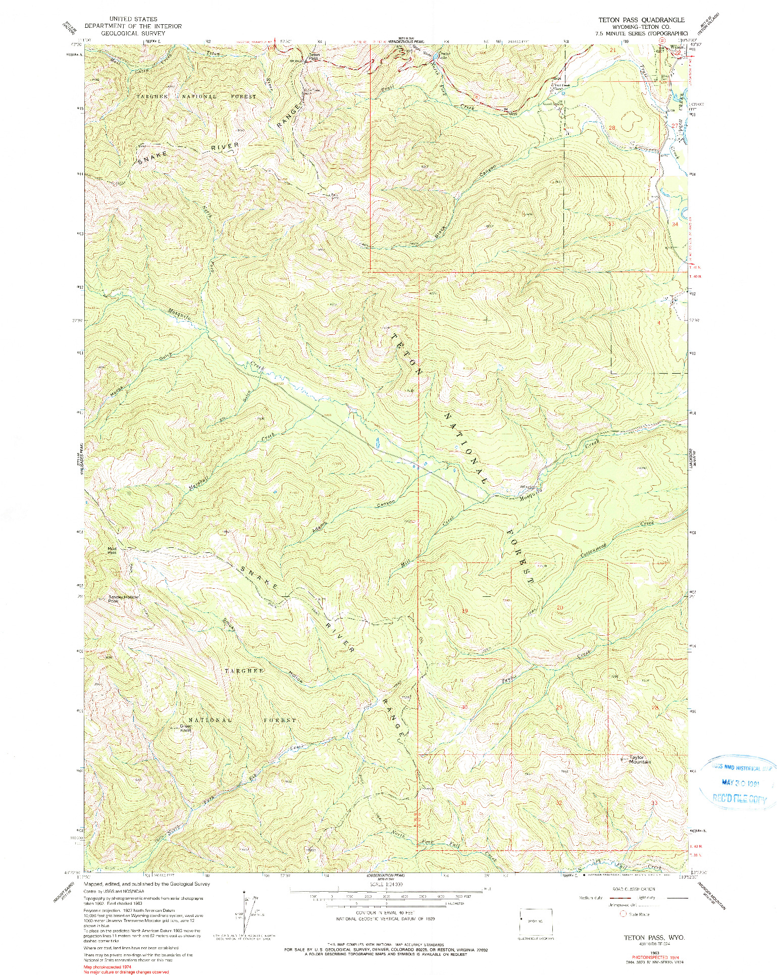 USGS 1:24000-SCALE QUADRANGLE FOR TETON PASS, WY 1963