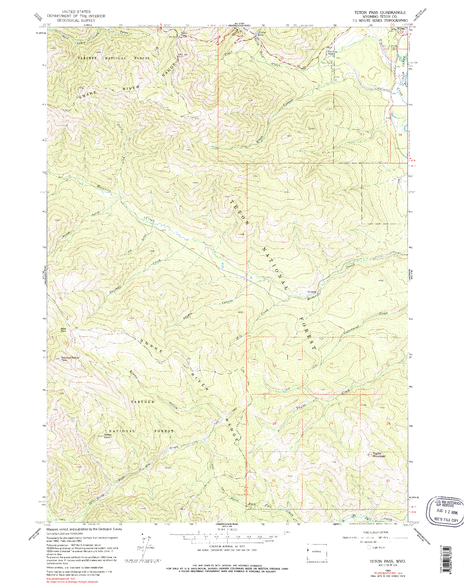 USGS 1:24000-SCALE QUADRANGLE FOR TETON PASS, WY 1963