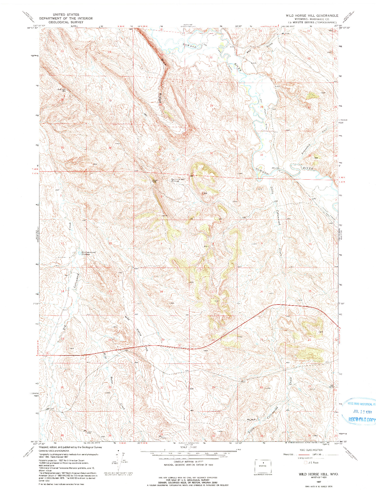 USGS 1:24000-SCALE QUADRANGLE FOR WILD HORSE HILL, WY 1967