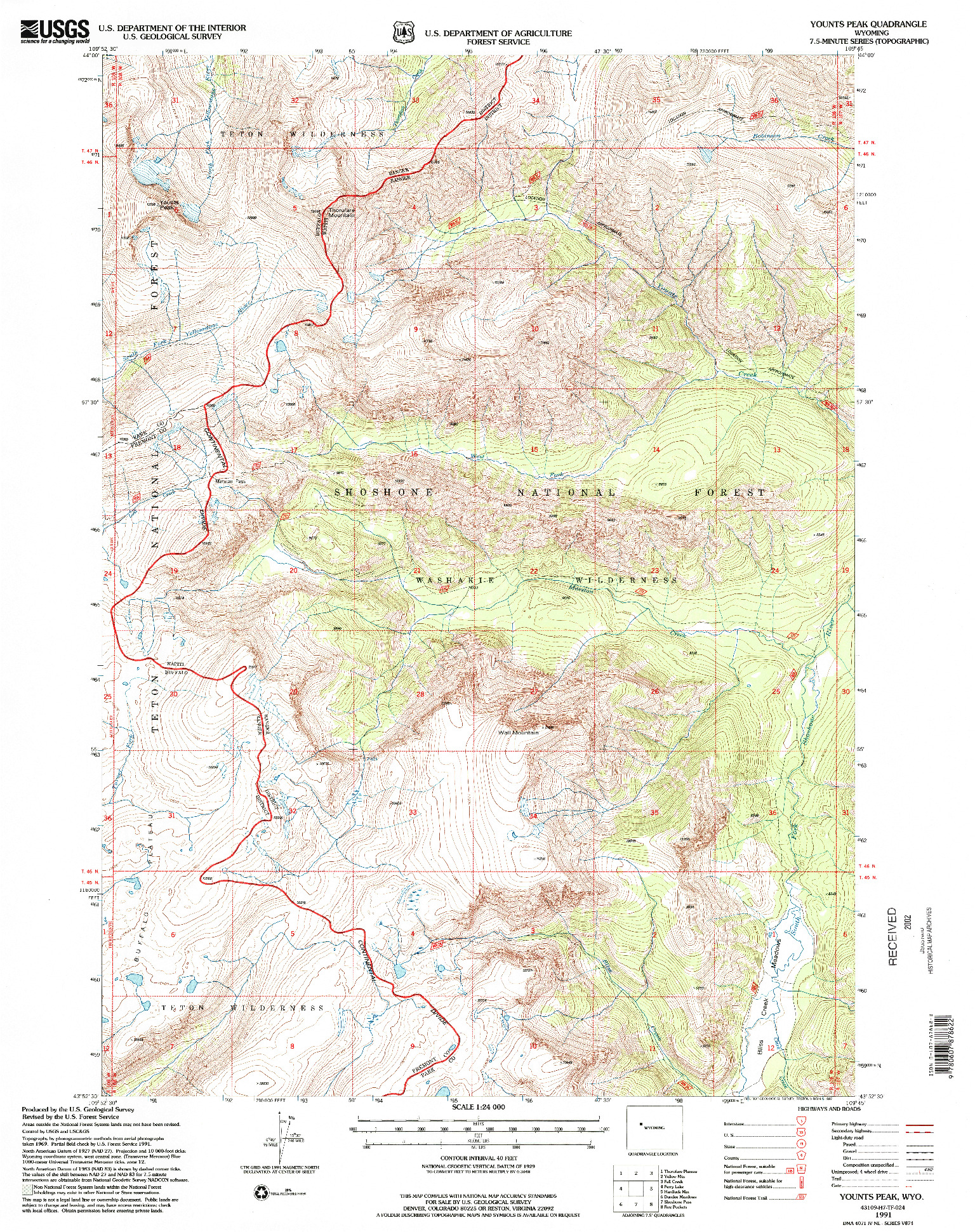 USGS 1:24000-SCALE QUADRANGLE FOR YOUNTS PEAK, WY 1991