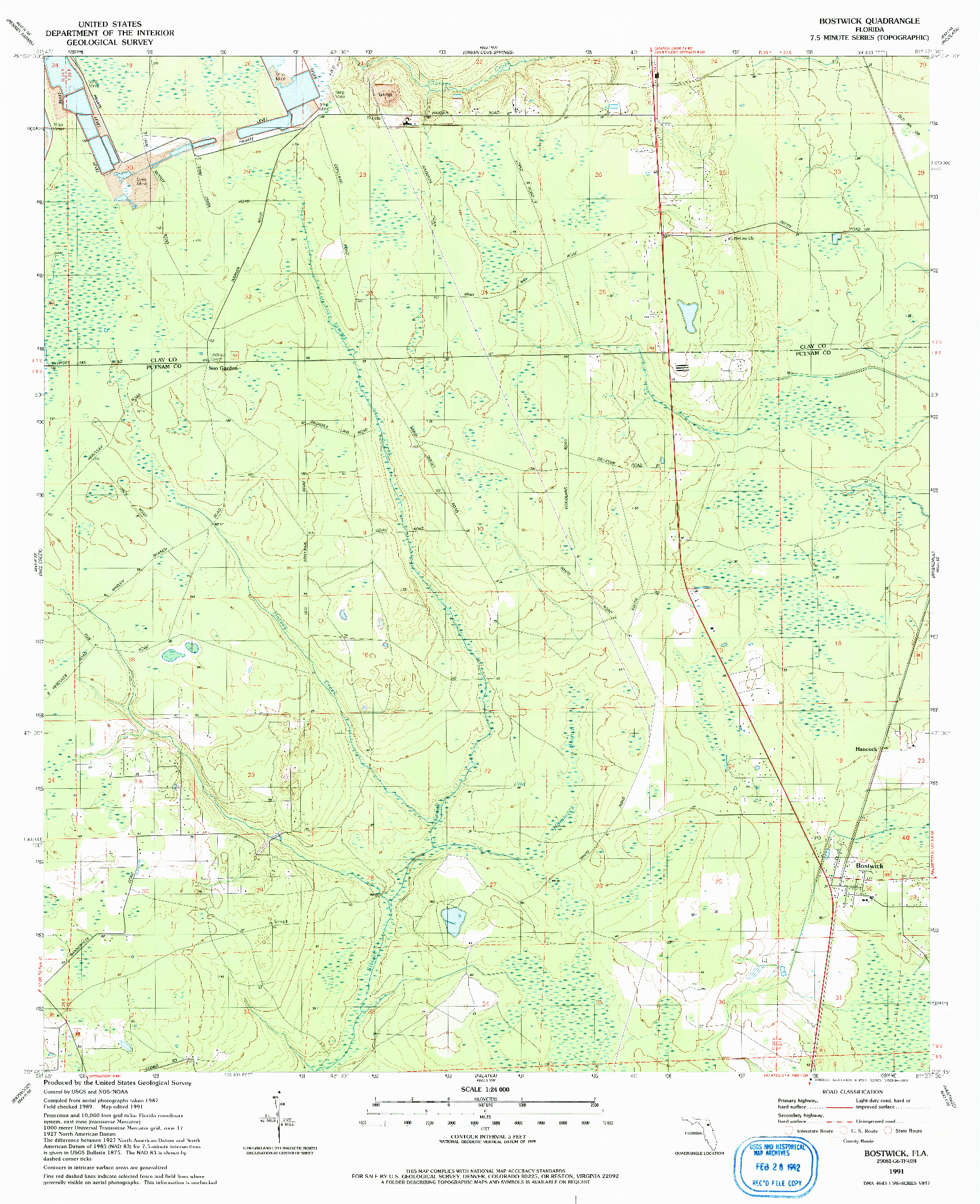USGS 1:24000-SCALE QUADRANGLE FOR BOSTWICK, FL 1991